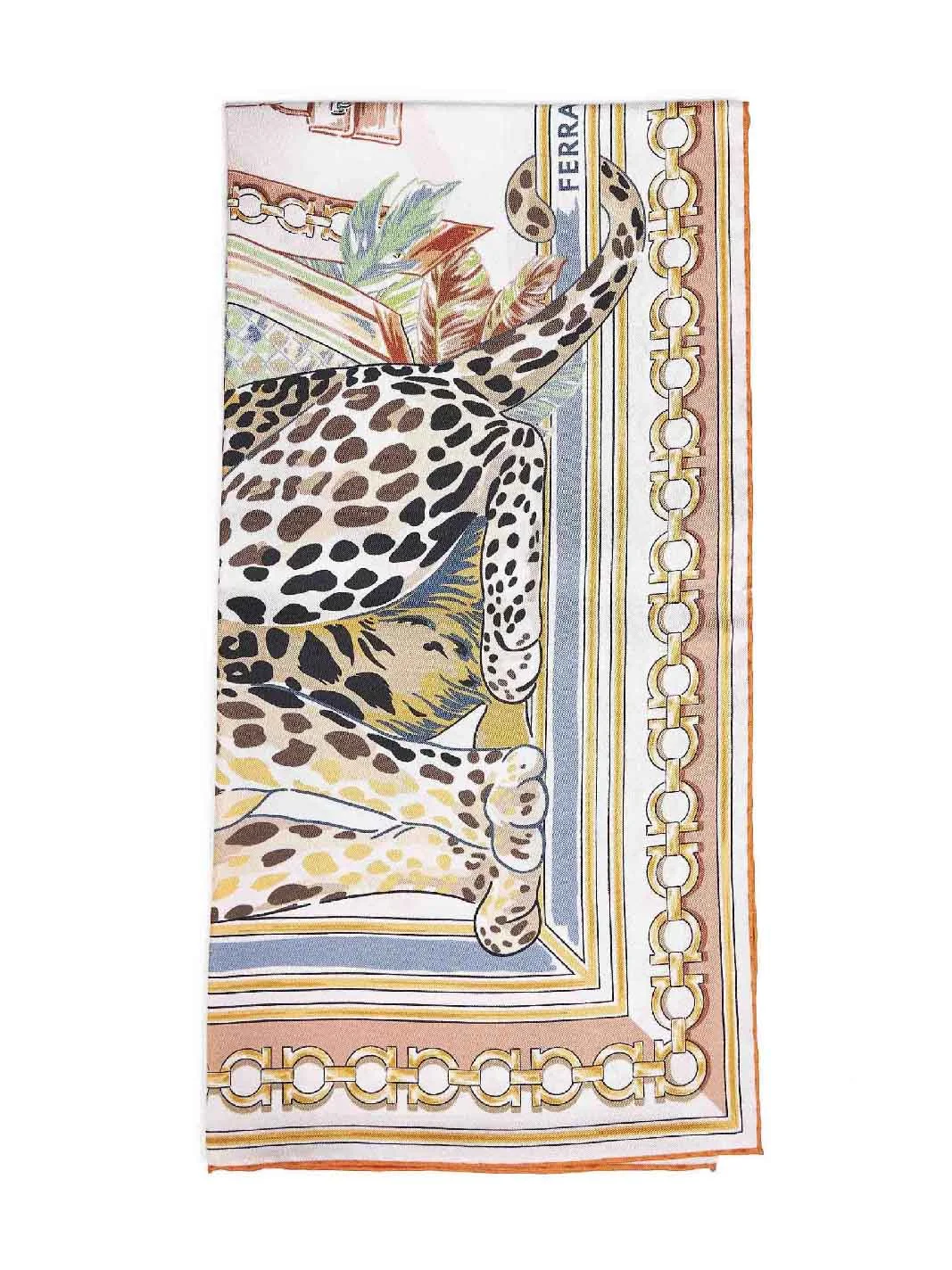 Ivory and orange Felini-print silk scarf - 1