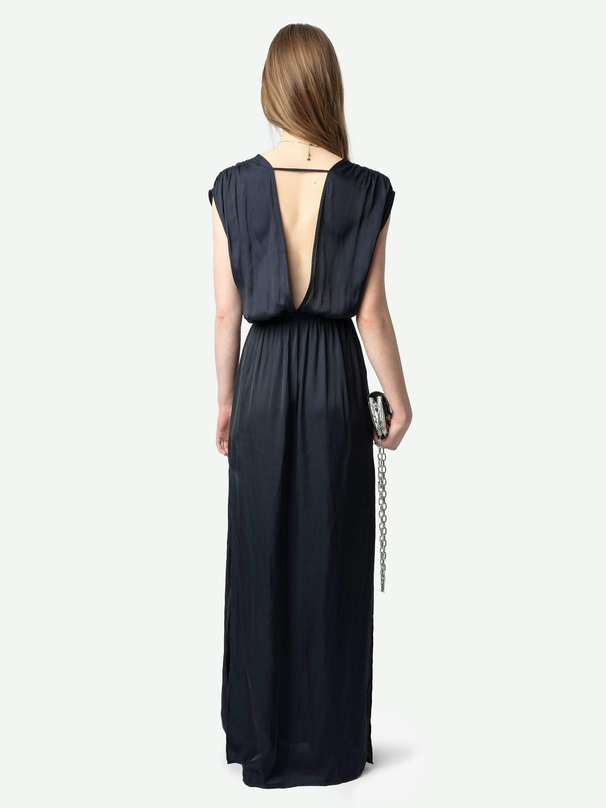 Ritmic Navy Satin Long Dress - 3