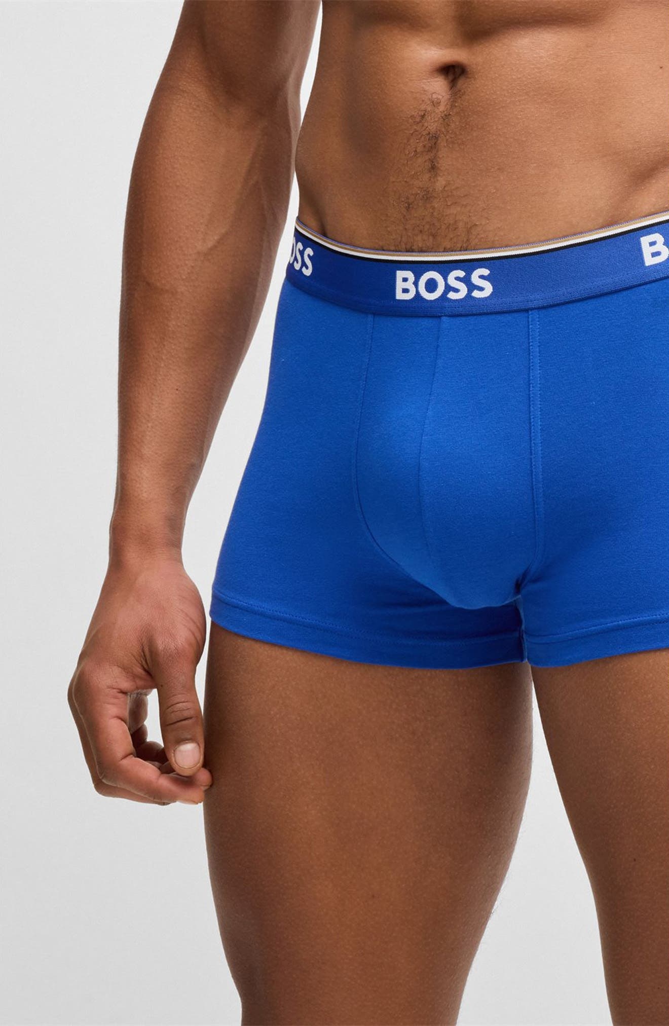 BOSS Assorted 3-Pack Power Stretch Cotton Trunks in Blue Multi at Nordstrom - 4
