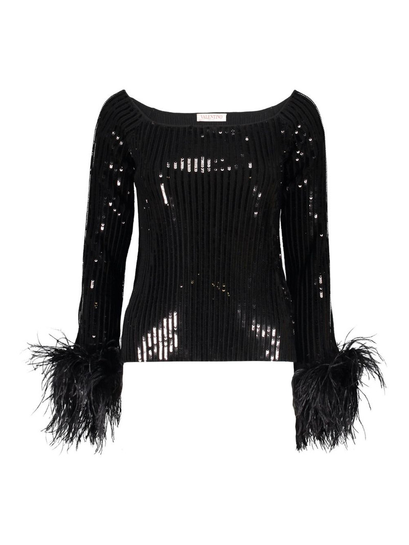 sequin feather-trim top 1