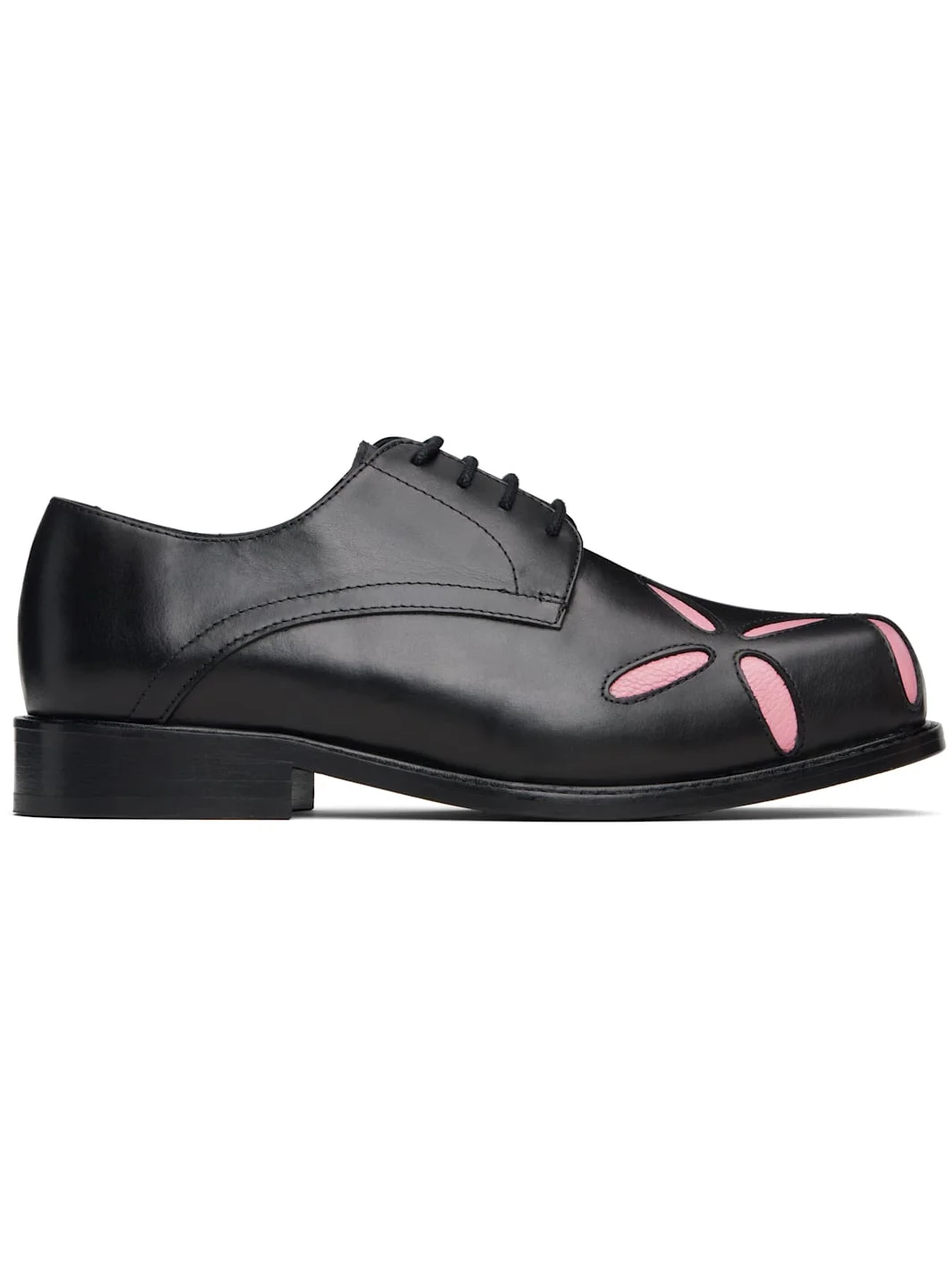 SSENSE Exclusive Black & Pink Slashed Square Toe Derbys - 1