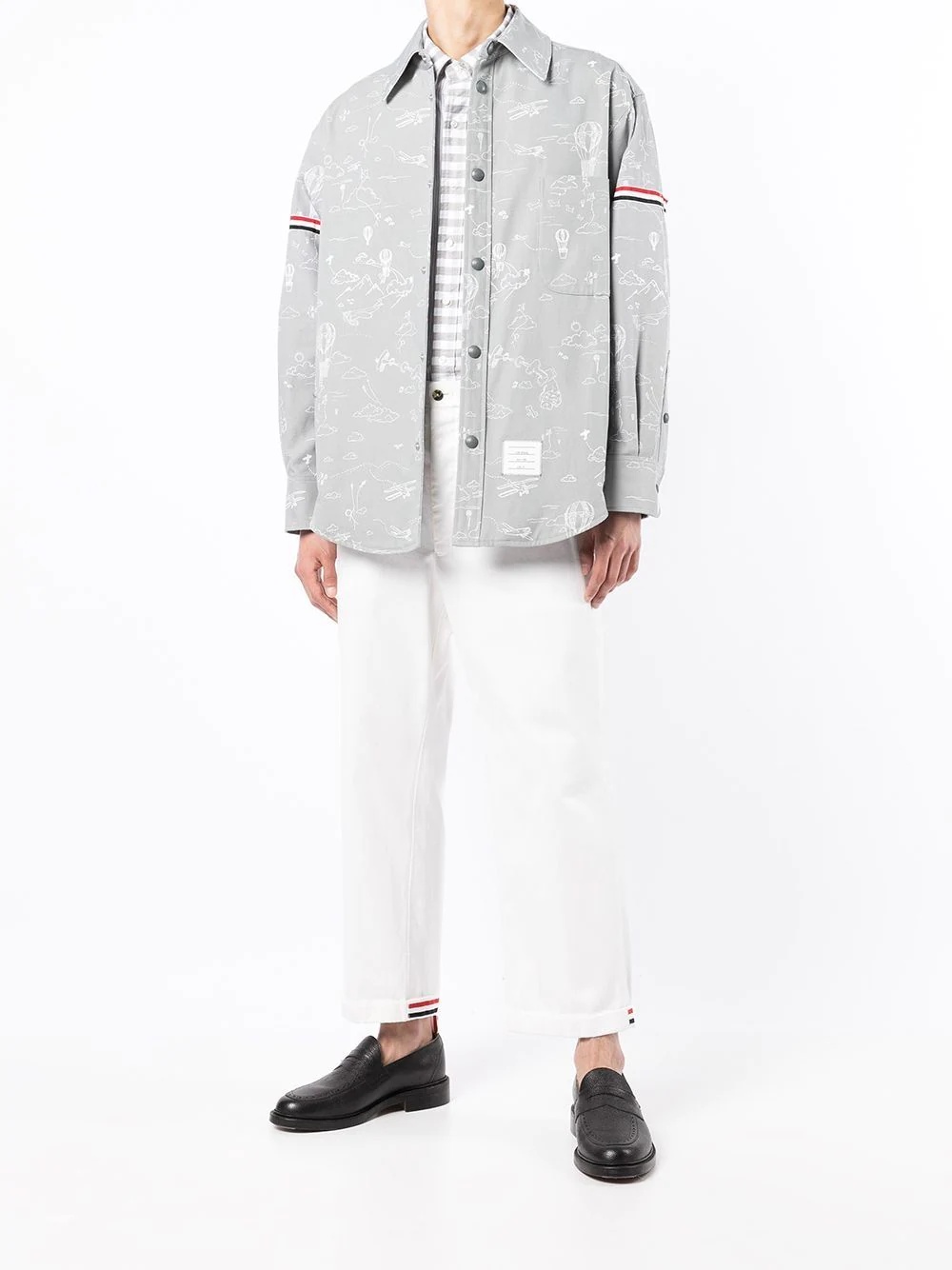 sky motif RWB stripe overshirt - 2