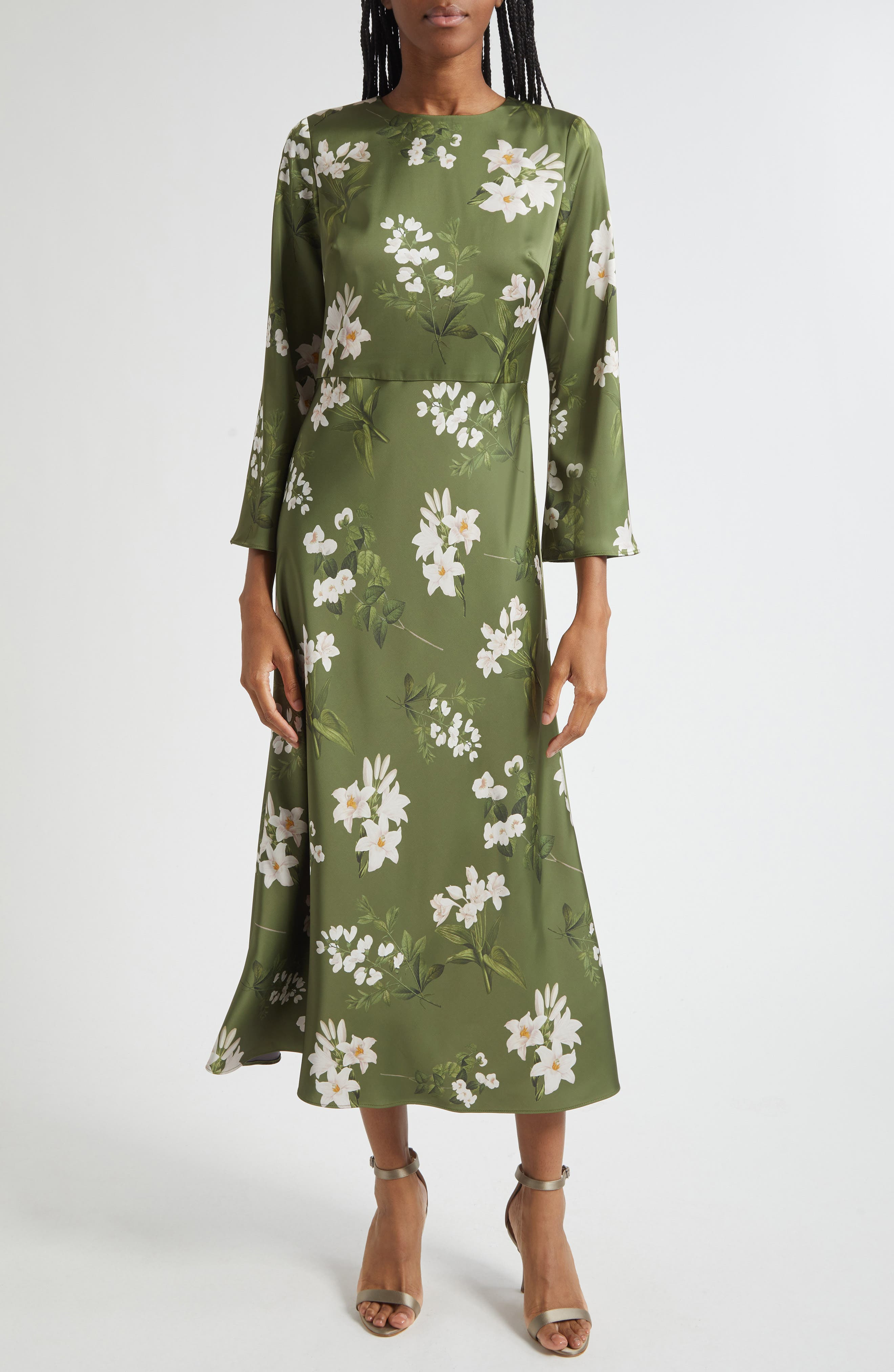 Sachin & Babi Tyra Floral Long Sleeve Satin Midi Dress in Moss Formosa at Nordstrom - 5