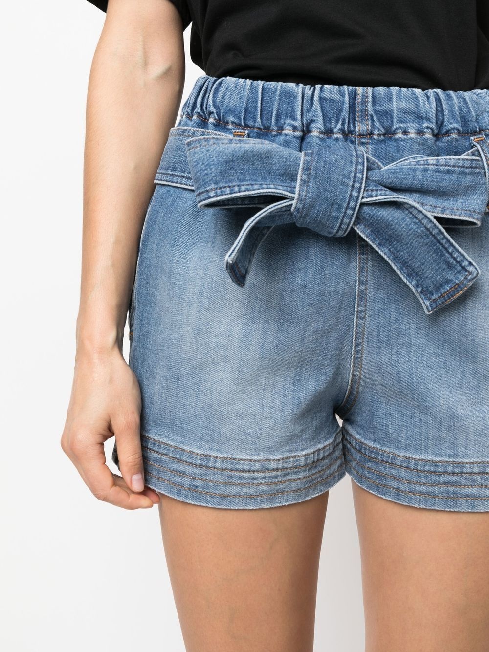 tie-waist denim shorts - 5