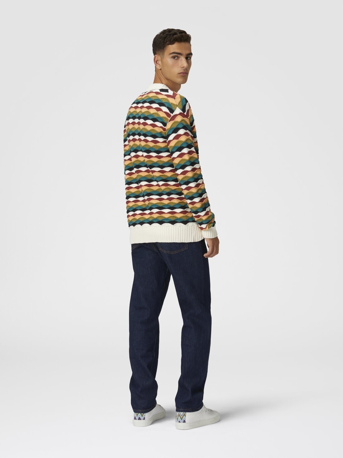 Cotton-blend cardigan with wave pattern and contrasting piping - 3