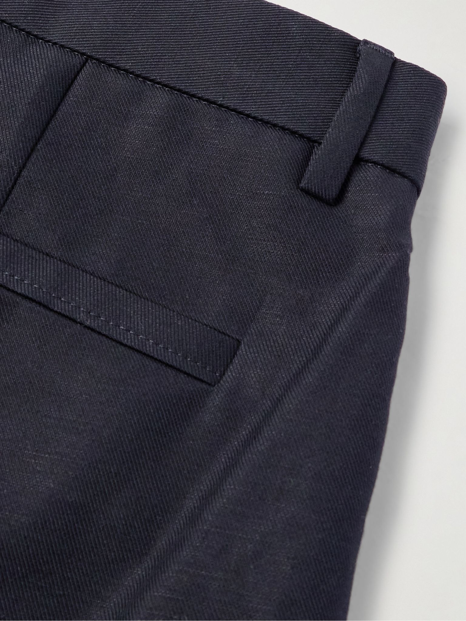 Tapered Pleated Cotton and Linen-Blend Twill Trousers Blue - 5