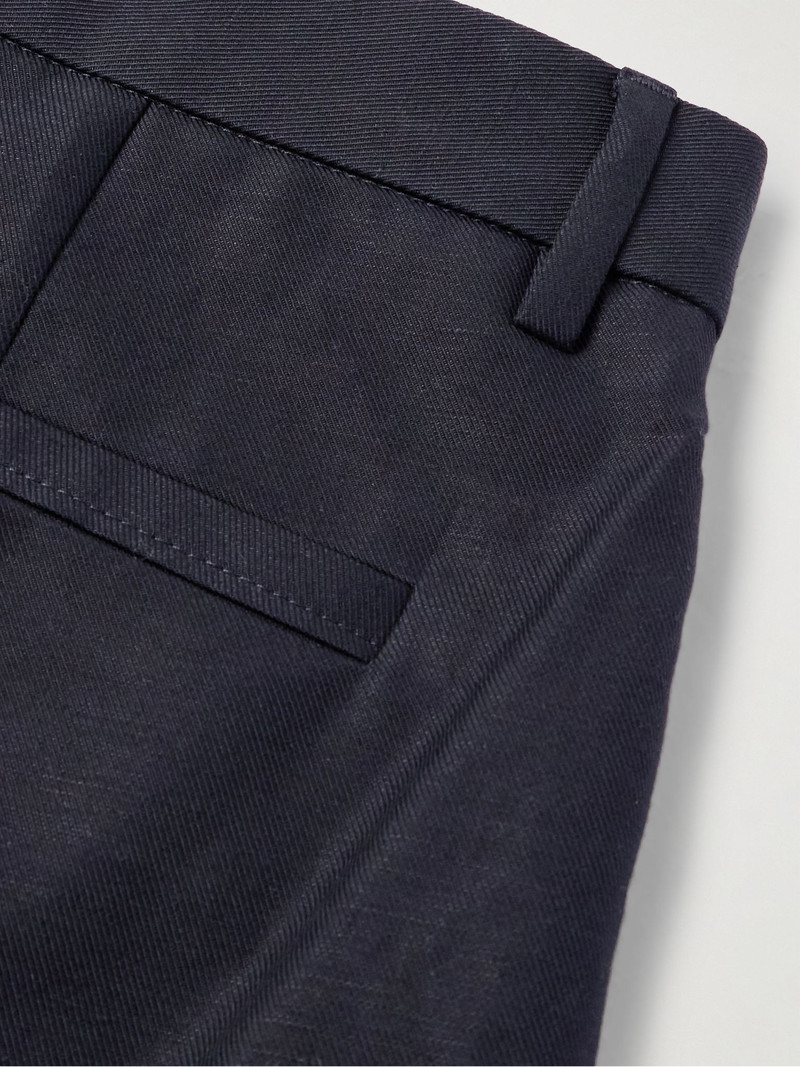 Tapered Pleated Cotton and Linen-Blend Twill Trousers Blue 5