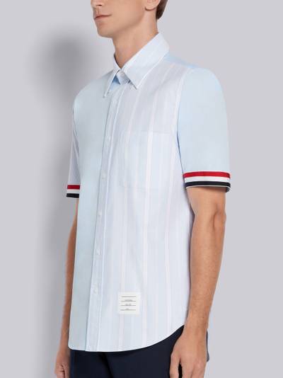 Thom Browne Light Blue Fun-Mix Solid Cotton Poplin Grosgrain Cuff Straight Fit Short Sleeve Shirt outlook