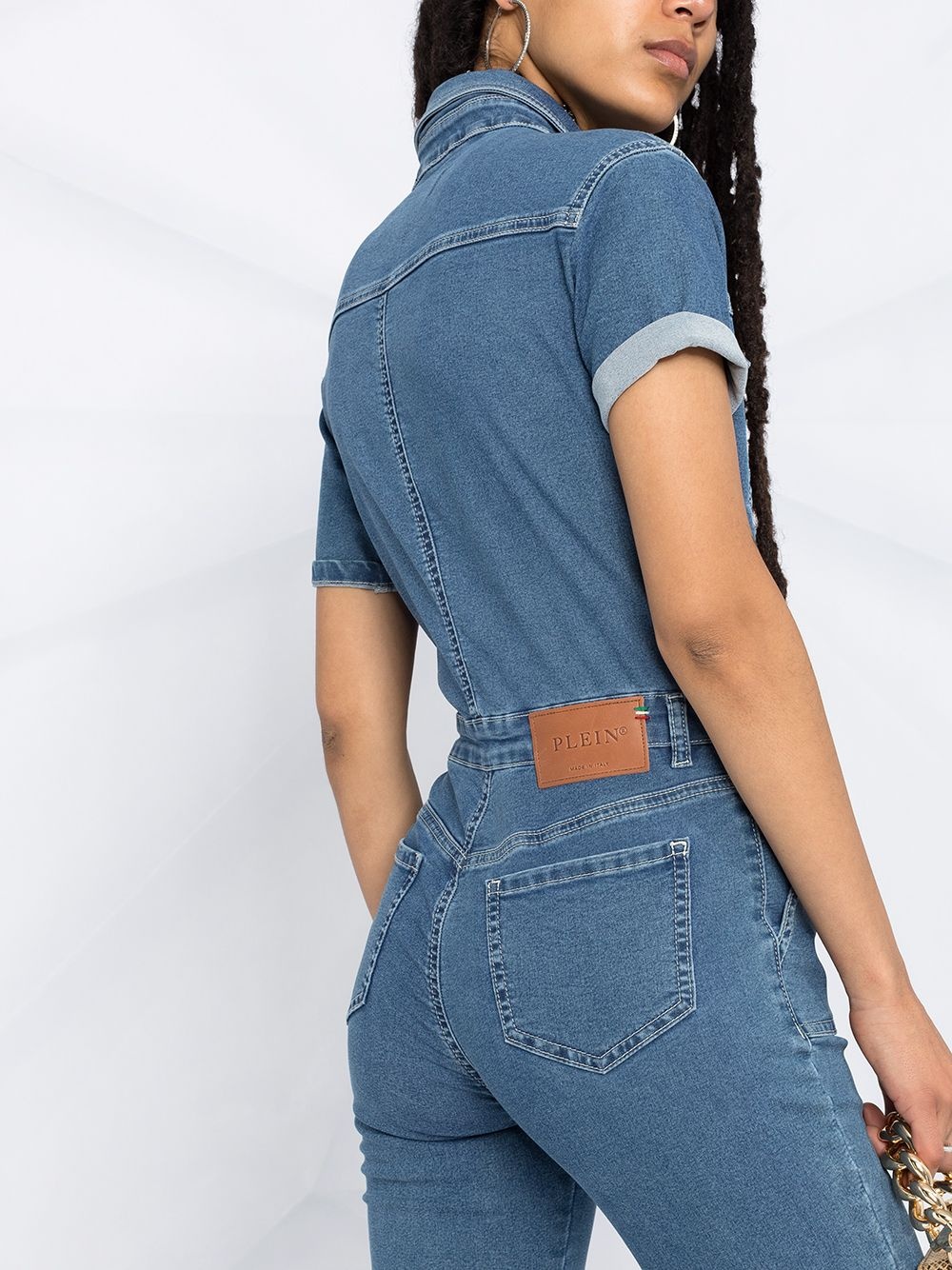 button-down denim jumpsuit - 3