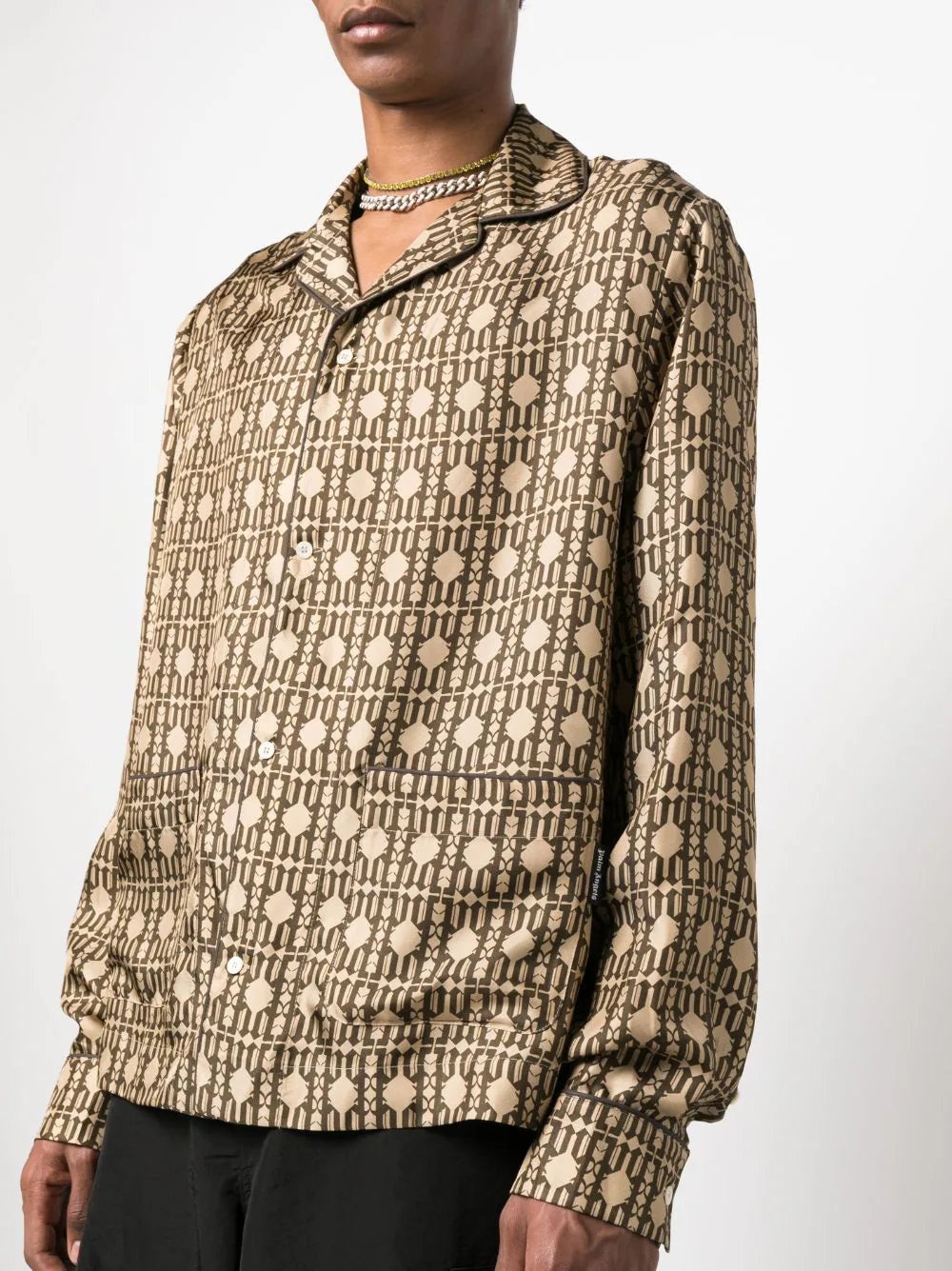Palm Angels PALM ANGELS MEN Allover Monogram Pajama Shirt Long Sleeves  Beige - PMGE011E23FAB0016160 | REVERSIBLE