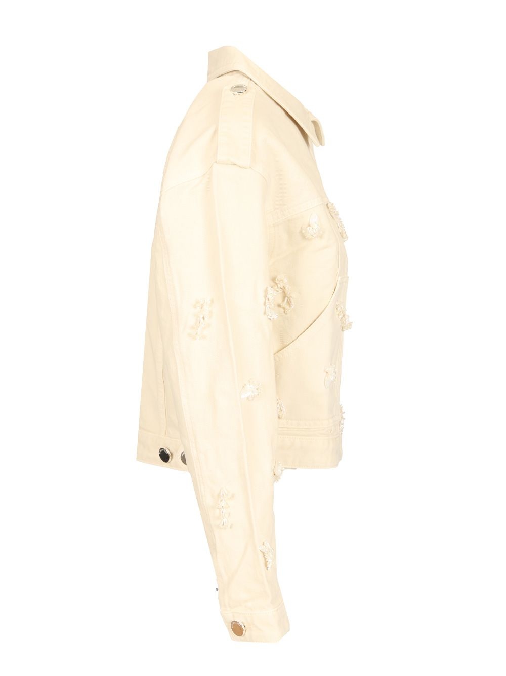 Cream Denim Beaded Floral Jacket Jackets White - 3