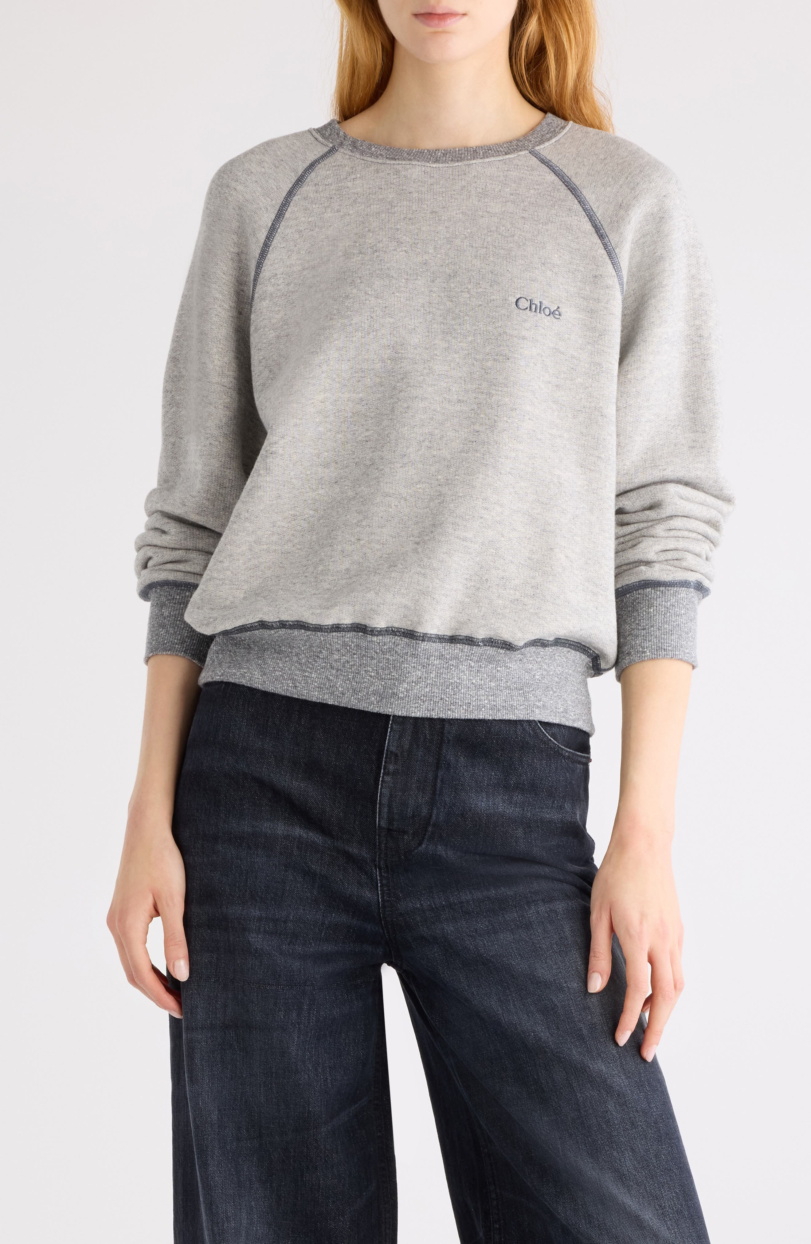 Chloé Logo Embroidered Fleece Sweatshirt in Vapor Grey at Nordstrom - 1
