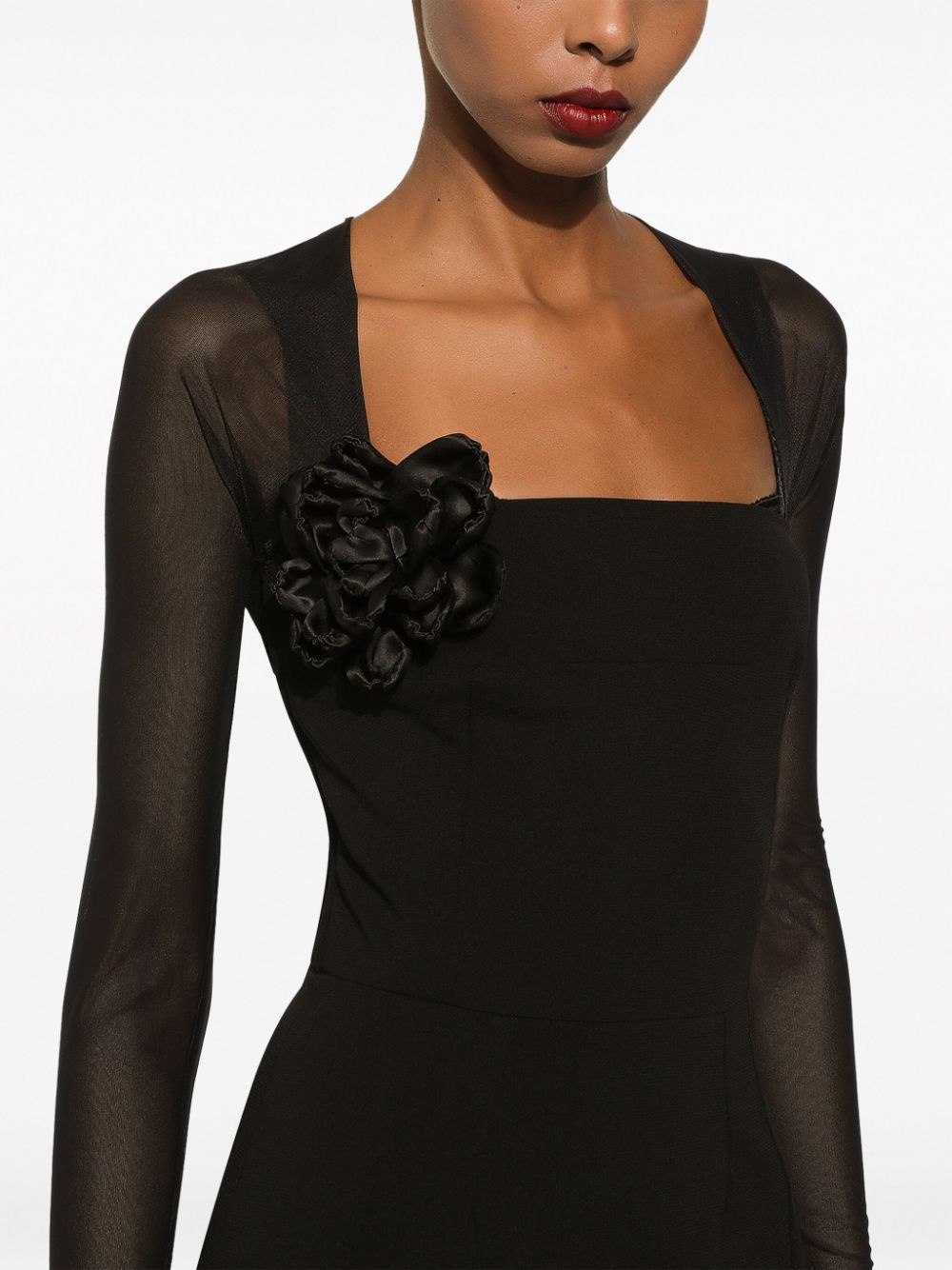tulle-sleeve midi dress - 5