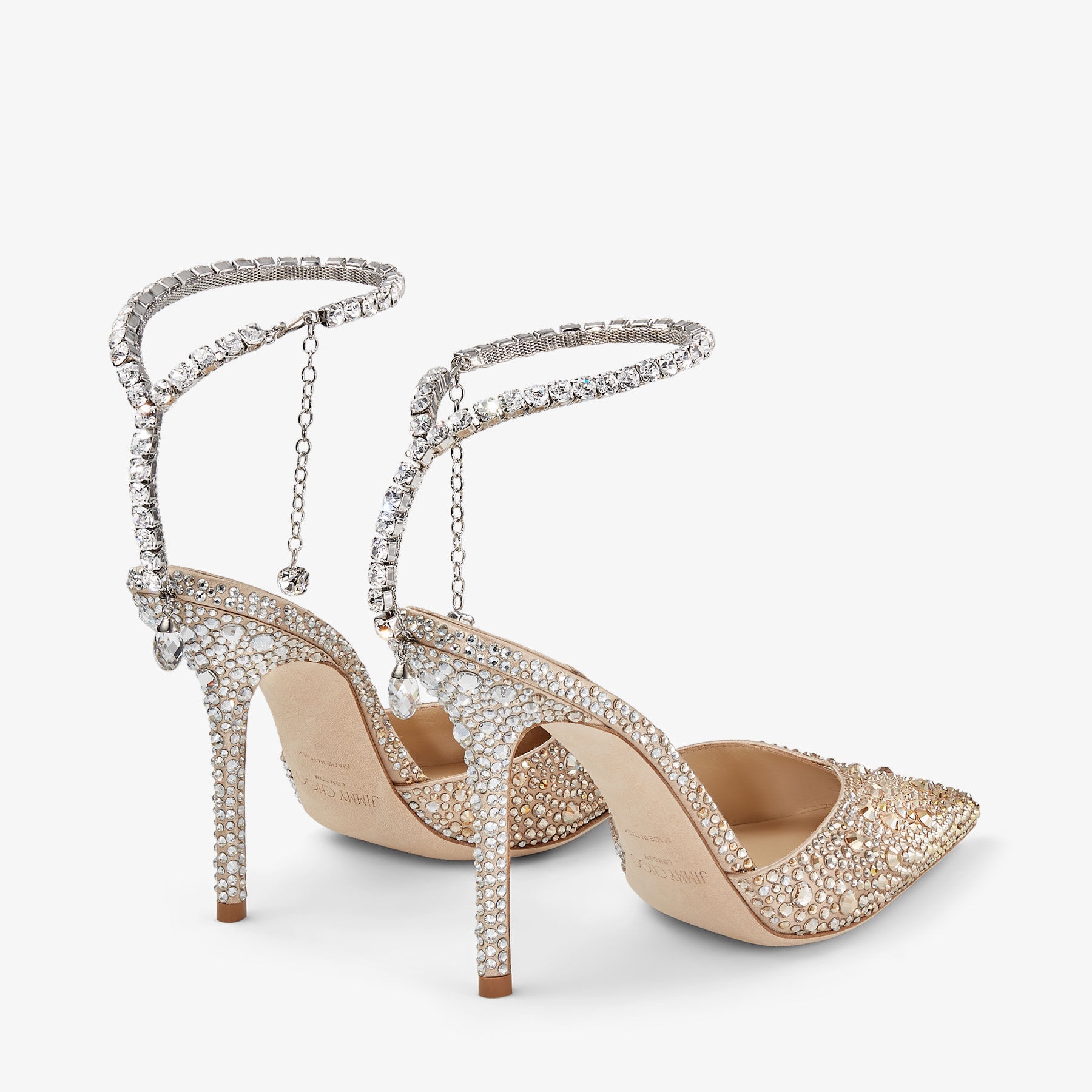 JIMMY CHOO Saeda 100 Gold Satin Pumps with Swarovski