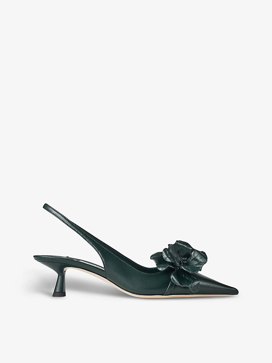 Amita flower-embellished leather heeled slingback courts - 1