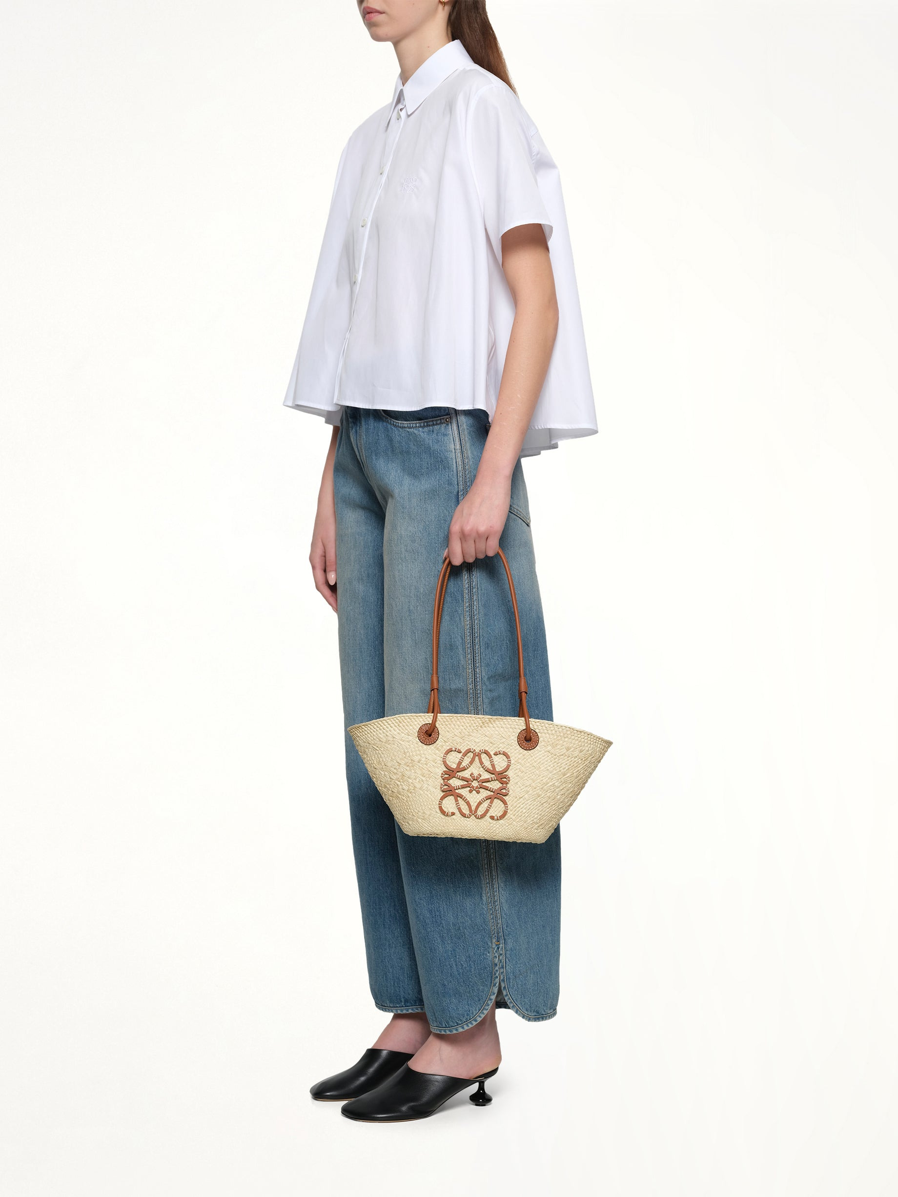Small Anagram Basket Bag in Iraca Palm and Calfskin in Natural - 4
