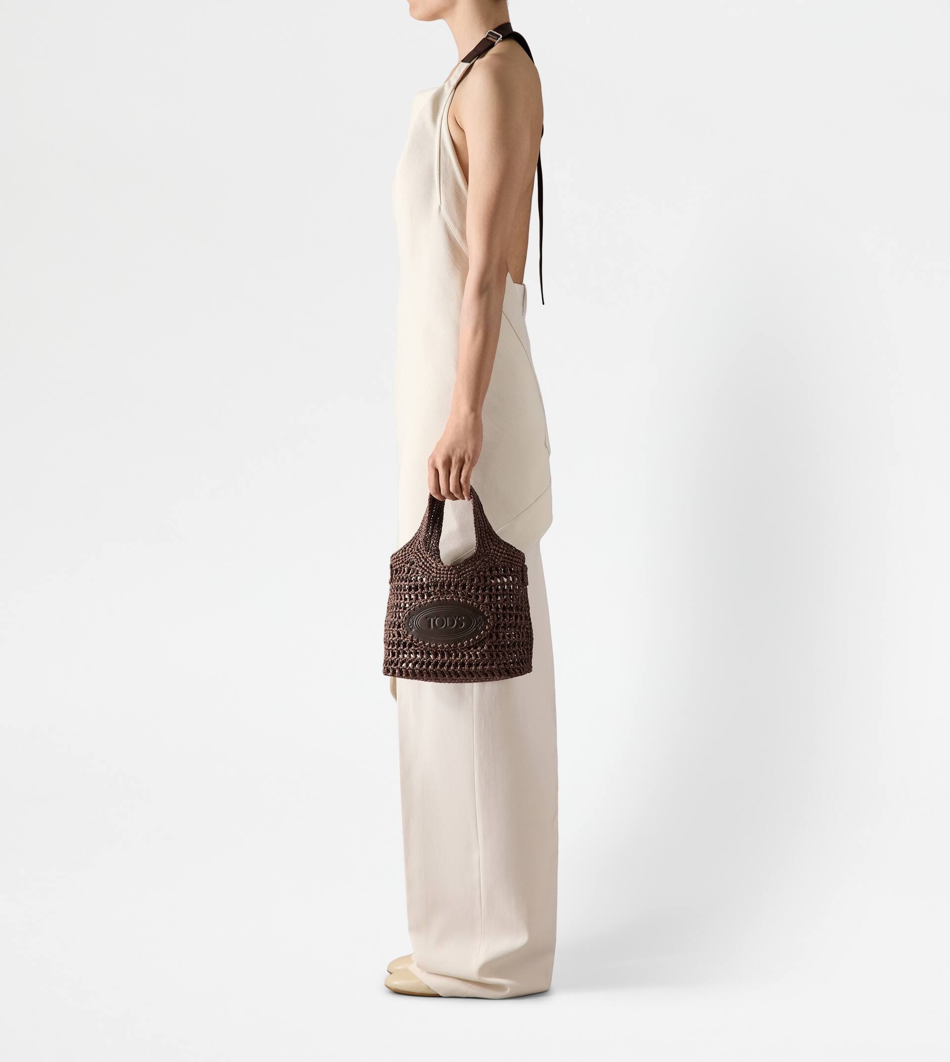 SHOPPING BAG IN RAFFIA AND LEATHER MINI - BROWN - 6