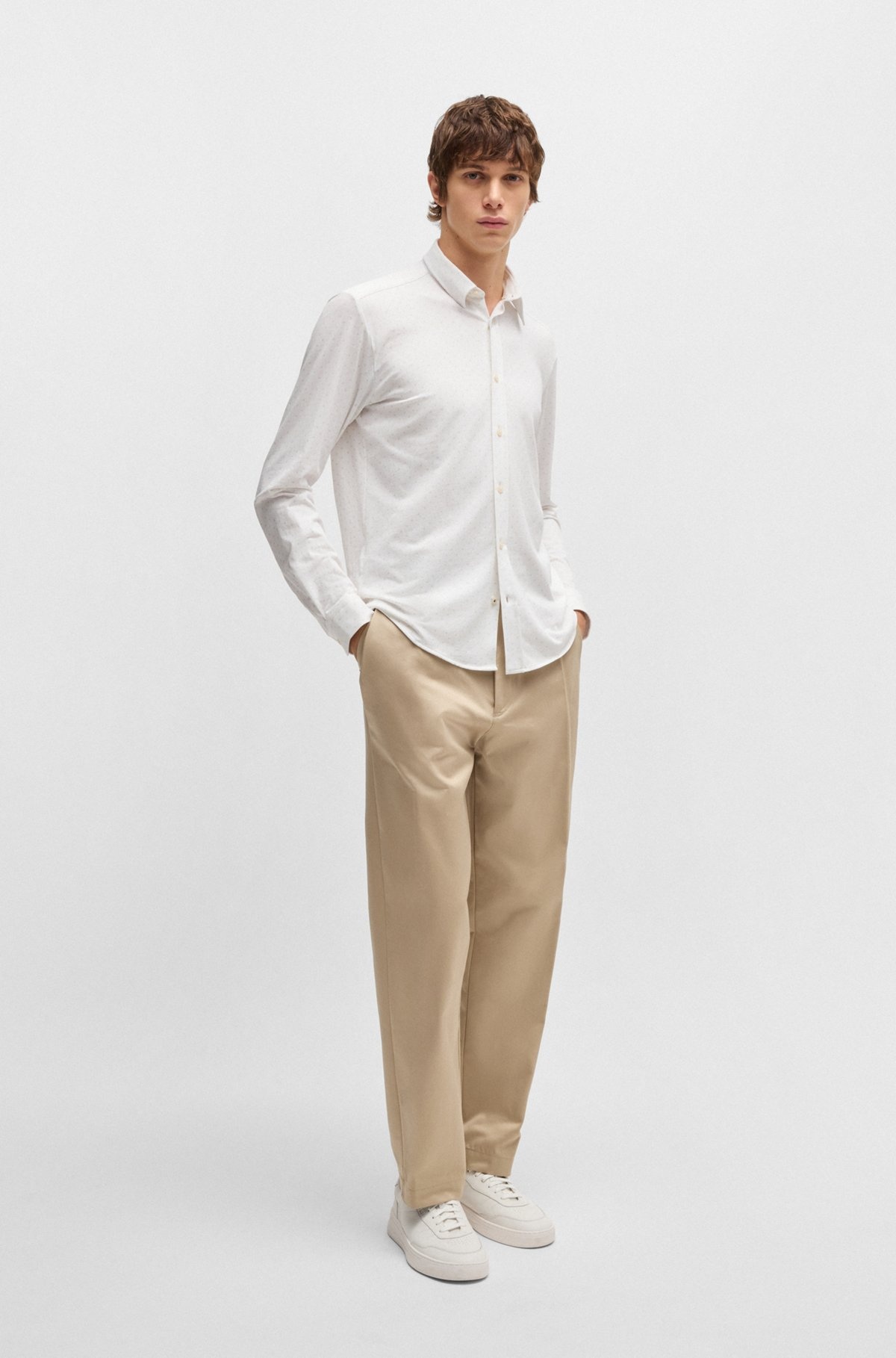 SLIM-FIT SHIRT IN PRINTED STRETCH-COTTON JERSEY - 4
