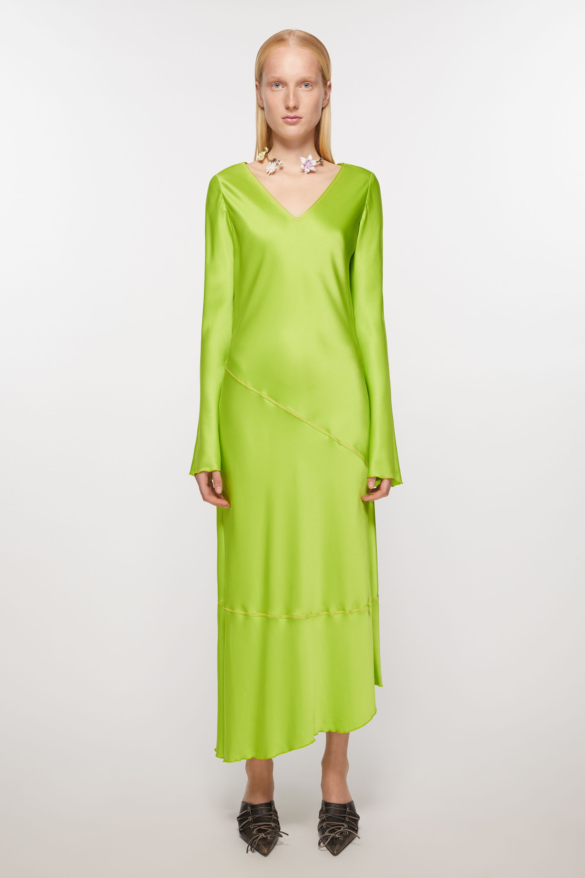 Satin long dress - Bright Green - 2