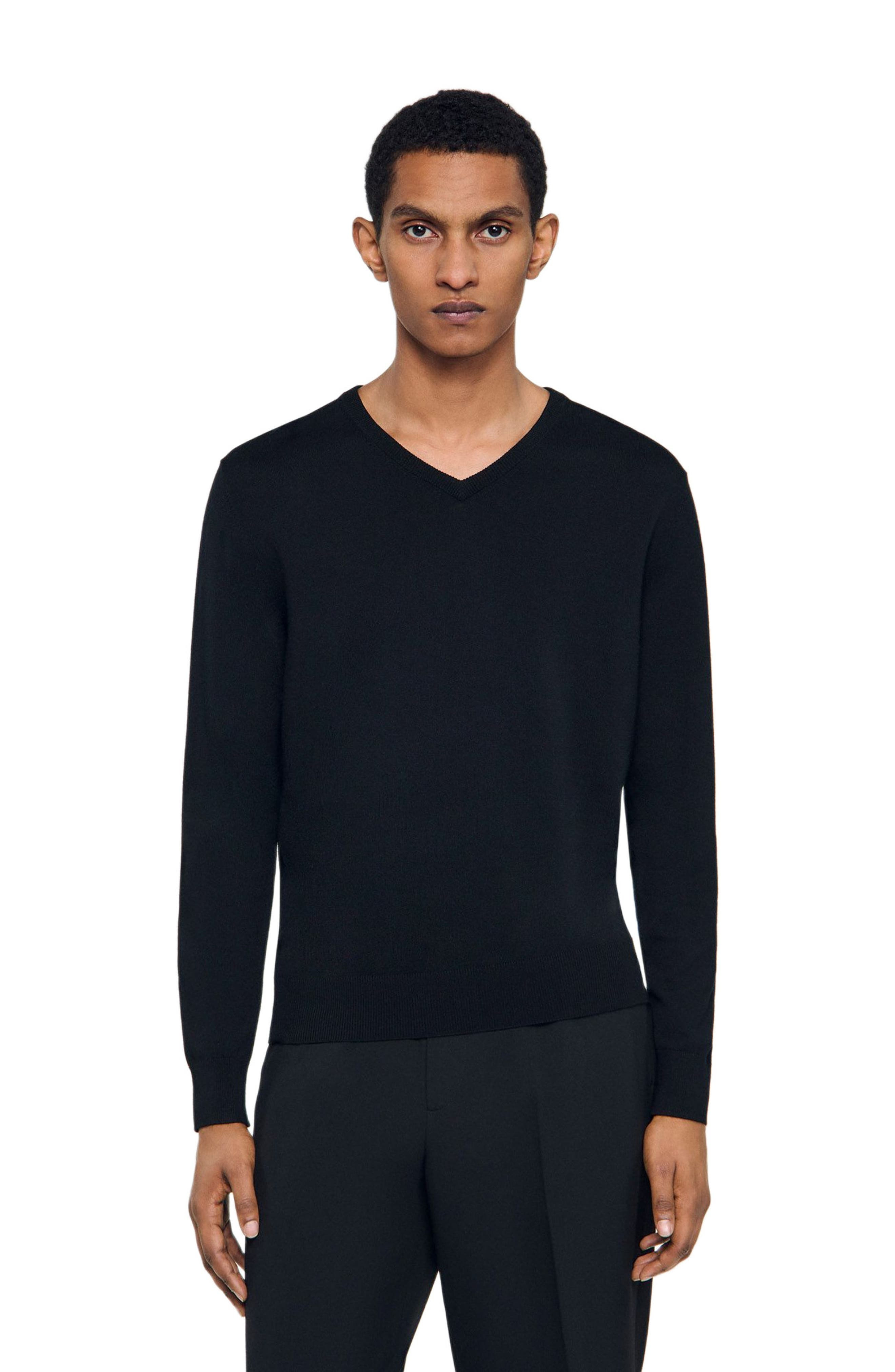SANDRO V-neck wool sweater in Black at Nordstrom - 3
