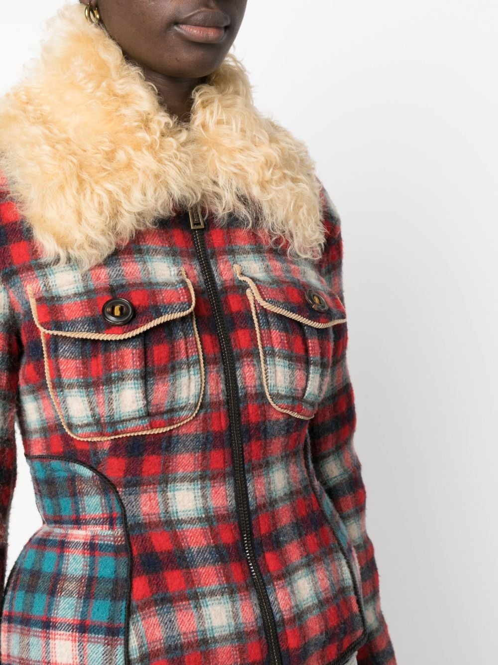 fur-collared flannel jacket - 5