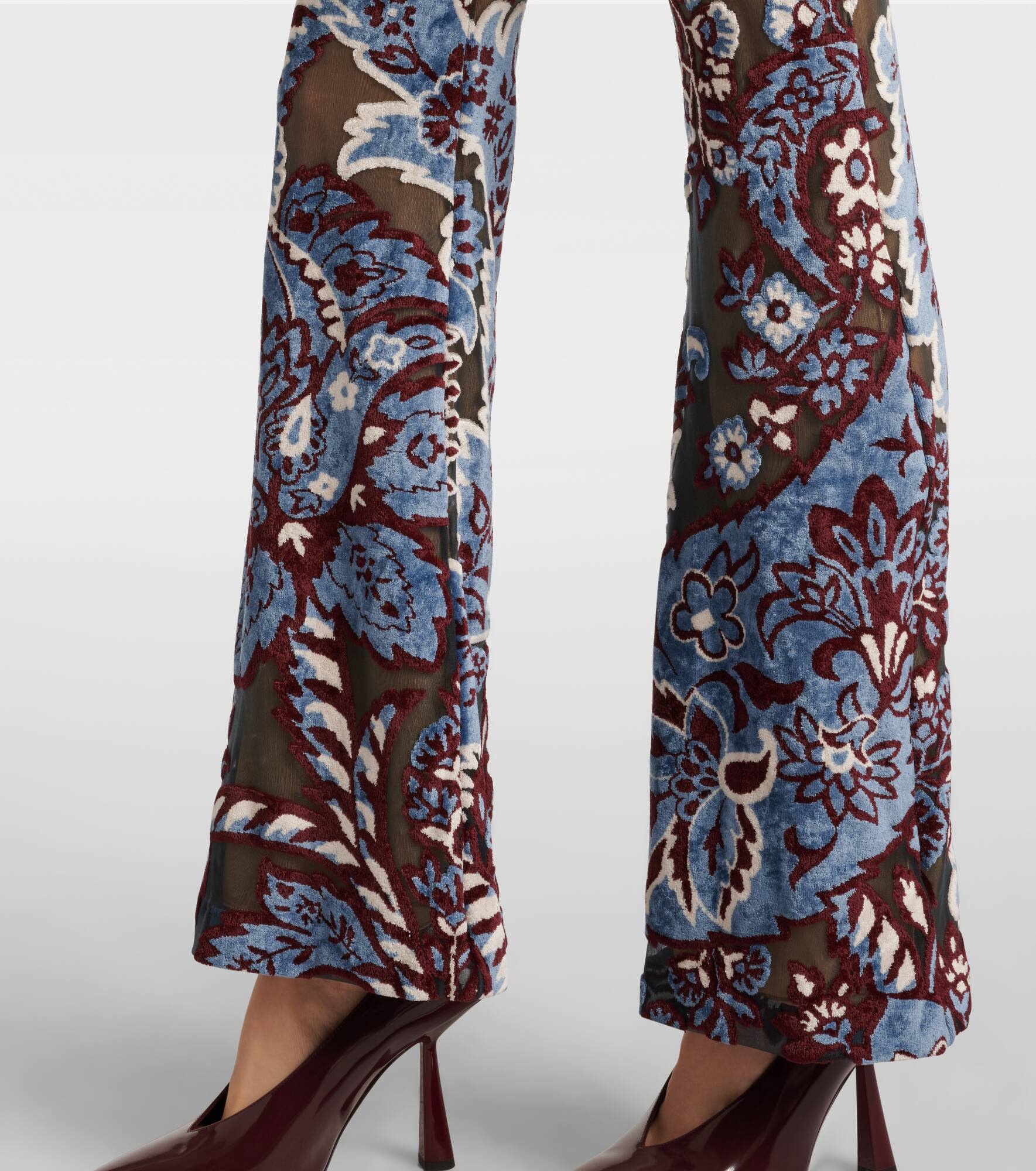 Floral velvet jacquard flared pants - 5