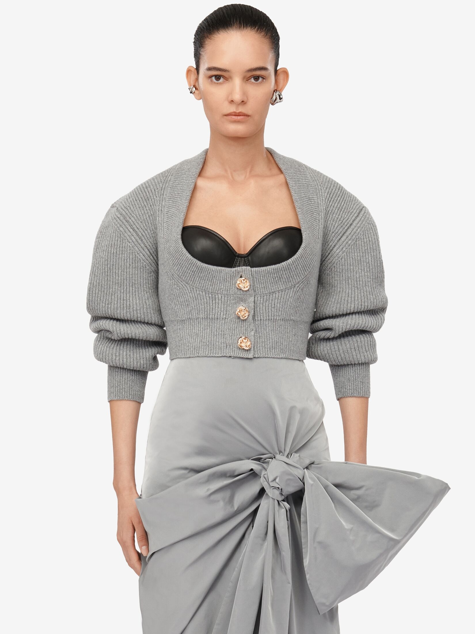 Women's Cocoon Sleeve Cardigan in Grey Melange - 5