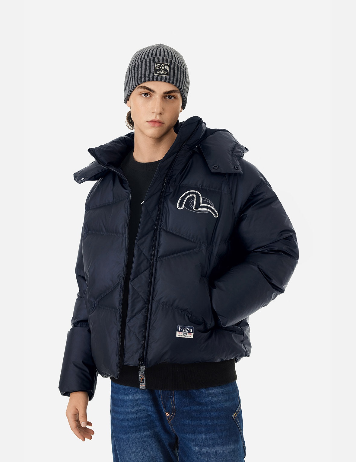 Logos and "Wheel of Wisdom" Embroidery Fashion Fit Down Jacket - 6
