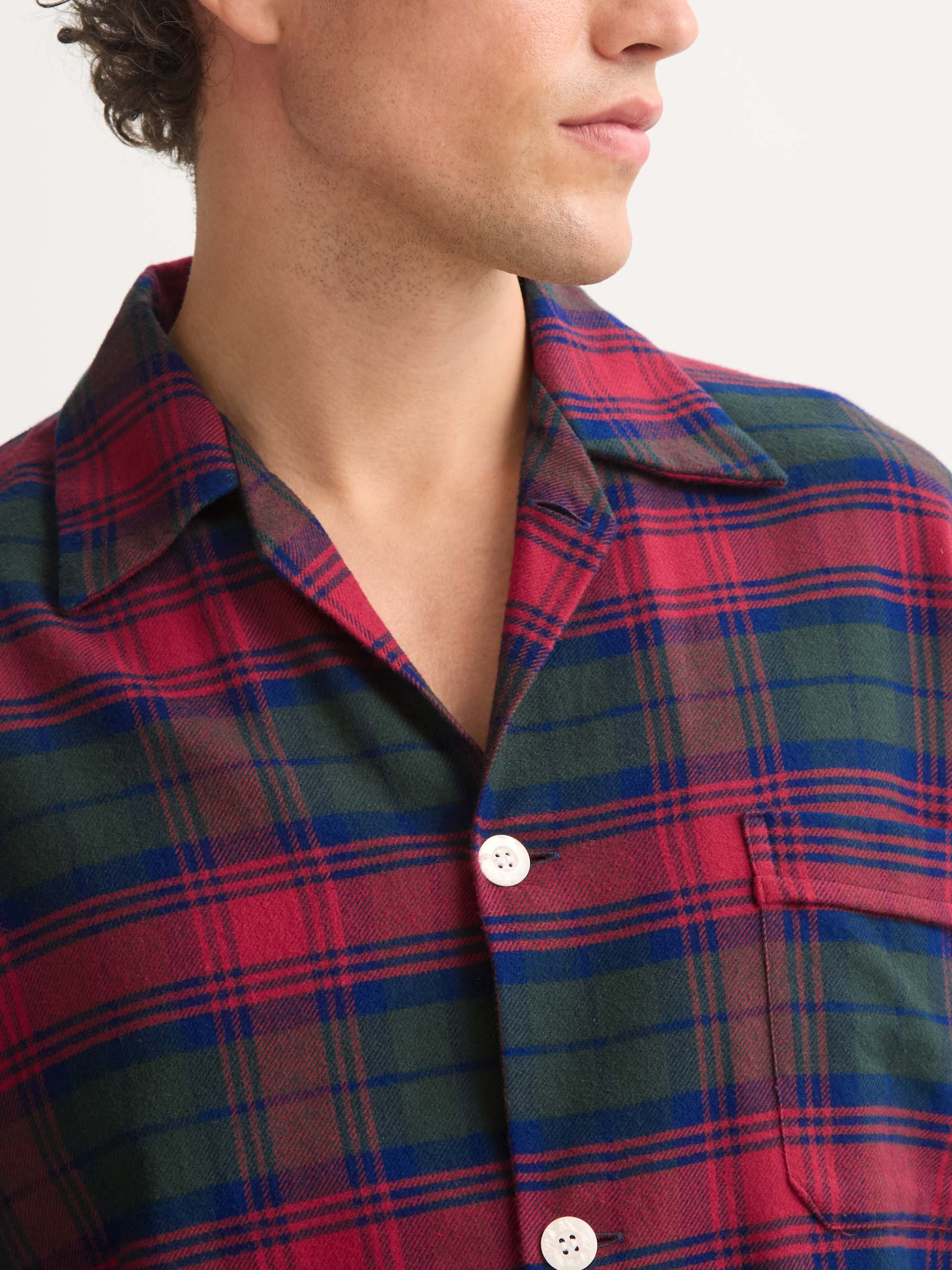 Men's Classic Fit Pajamas Kelburn Brushed Cotton Burgundy Red & Green Check - 6