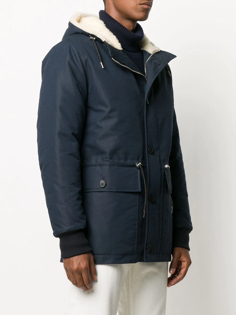 sheepskin hood mid-length parka - 3