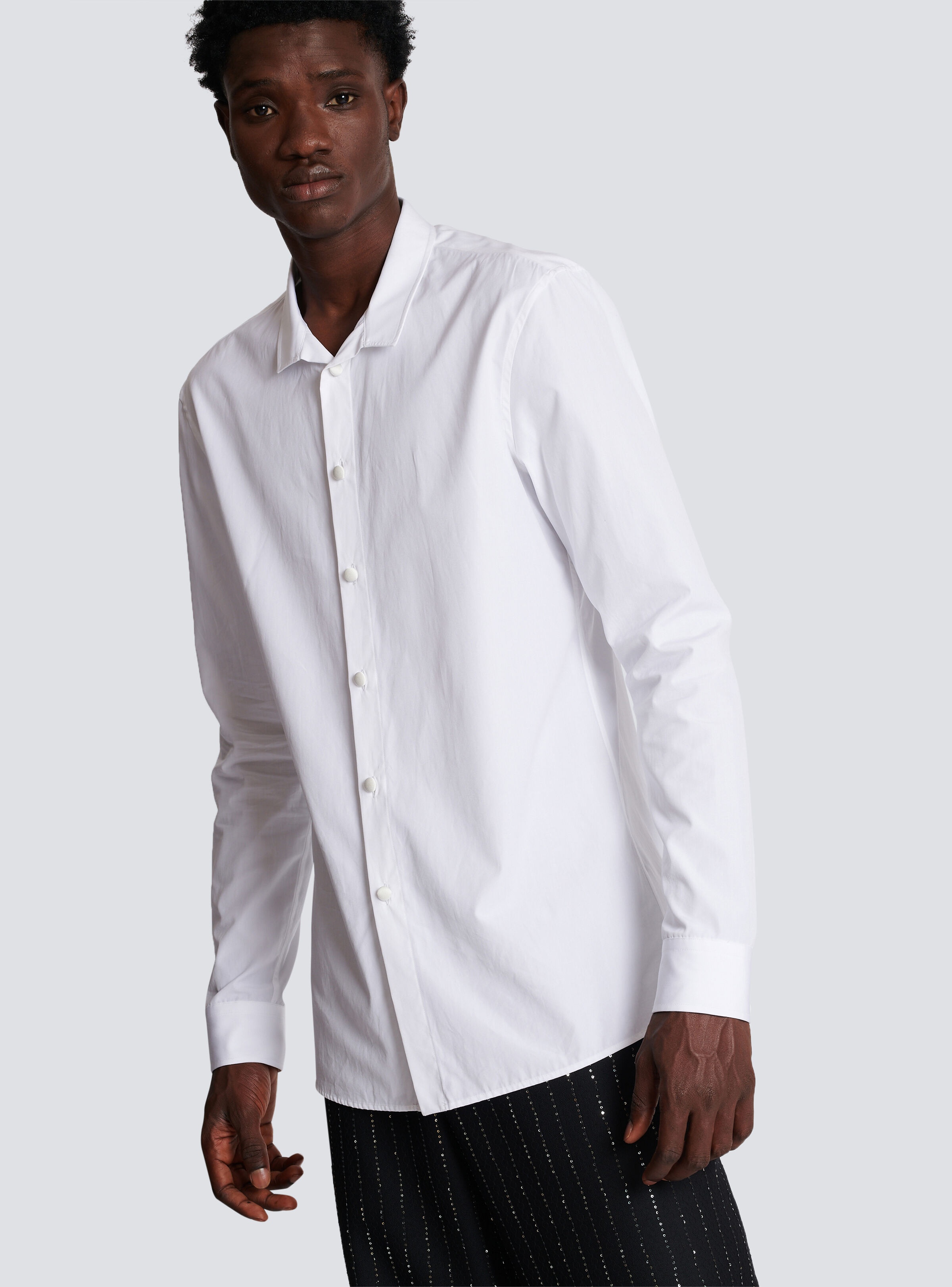 Cotton shirt with satin-covered buttons - 6