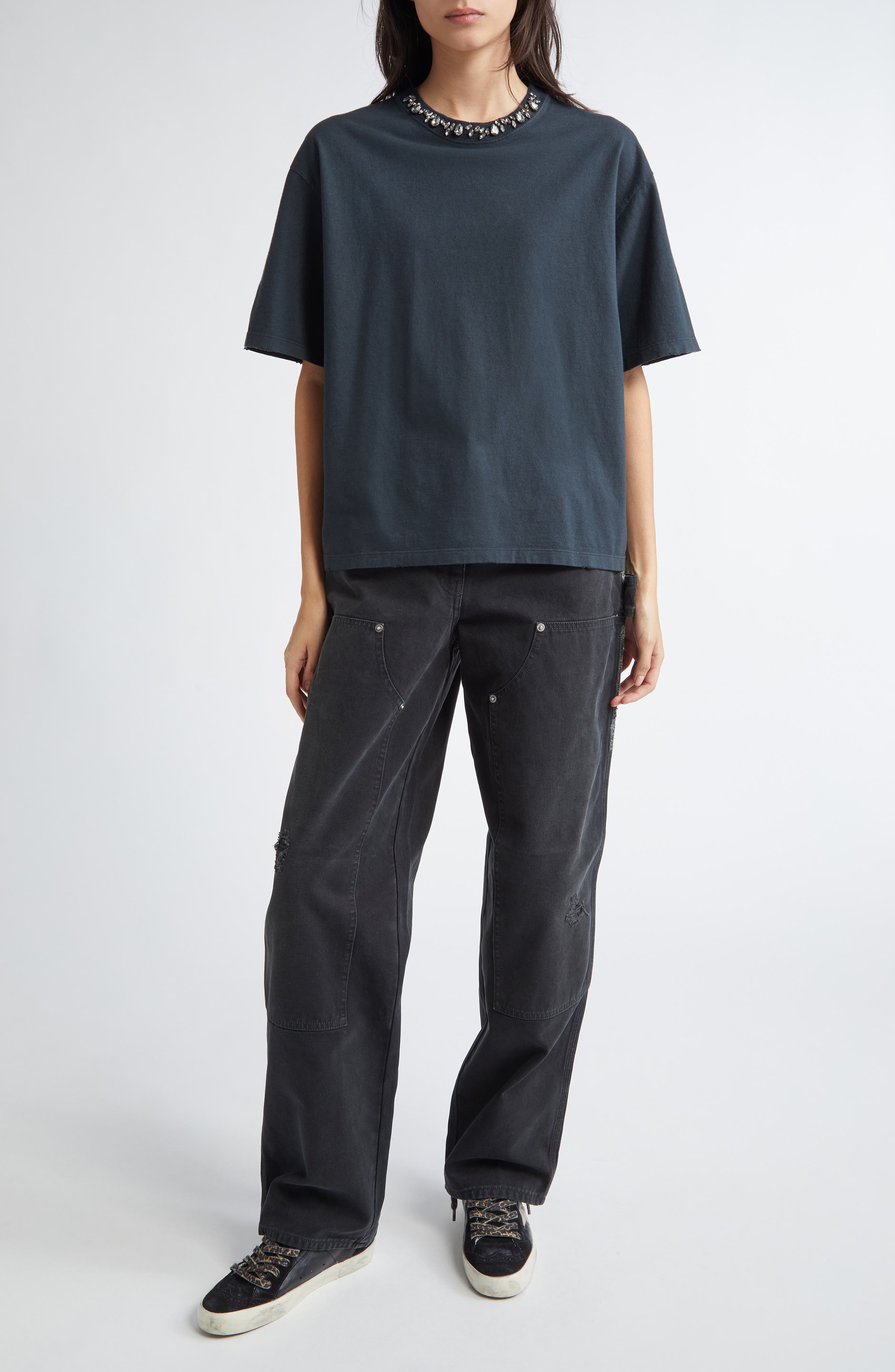 Golden Goose Journey Marley Distressed Carpenter Jeans in Black at Nordstrom - 1