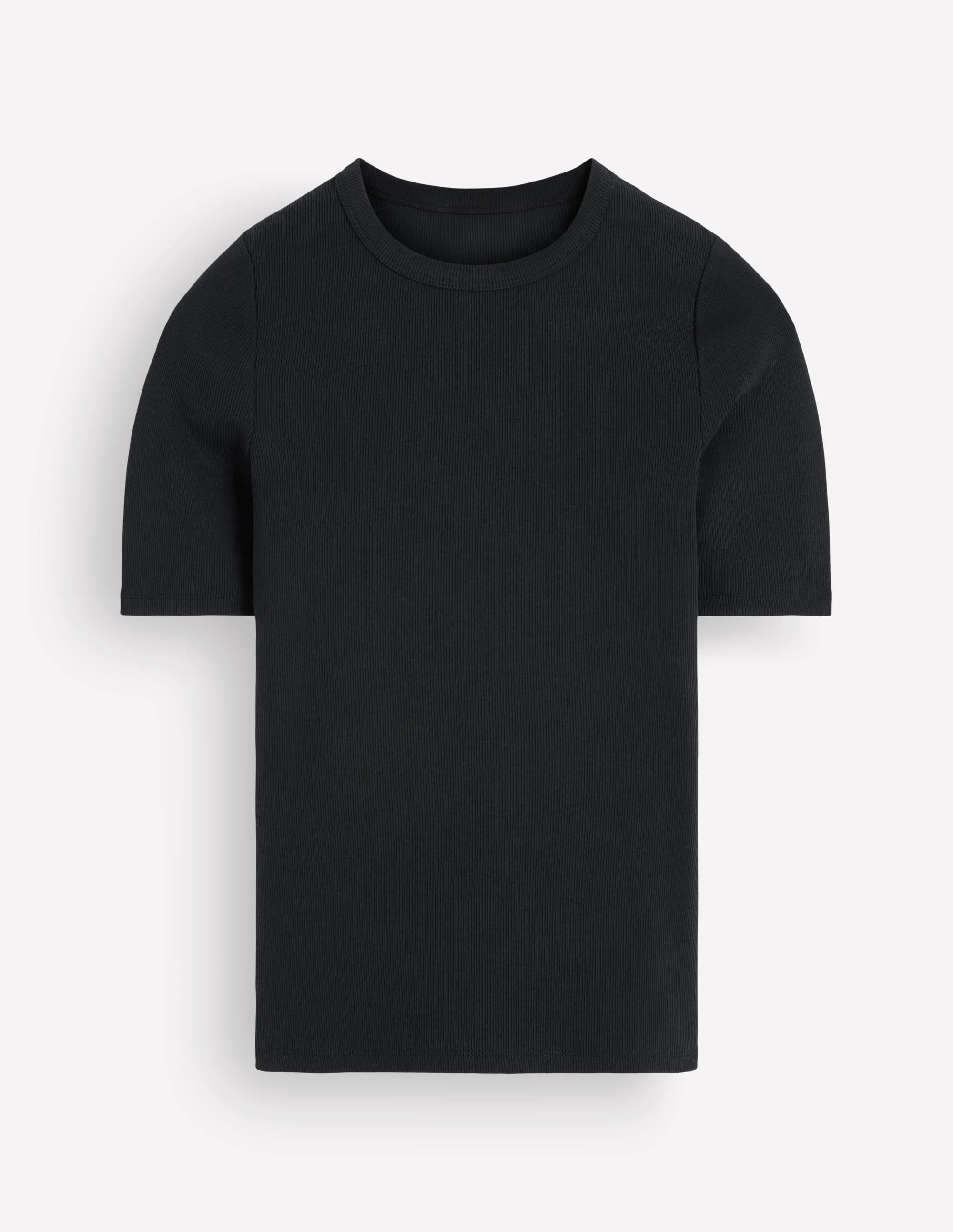Ribbed Cotton T-Shirt-Black - 1