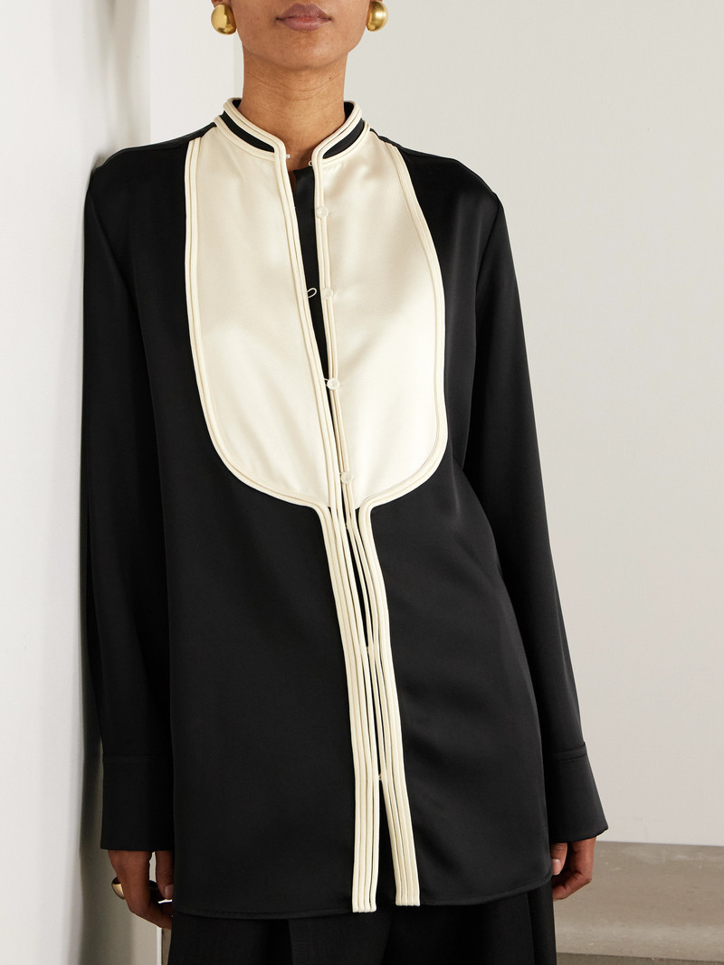 Oversized Two-tone Piped Crepe Shirt 4