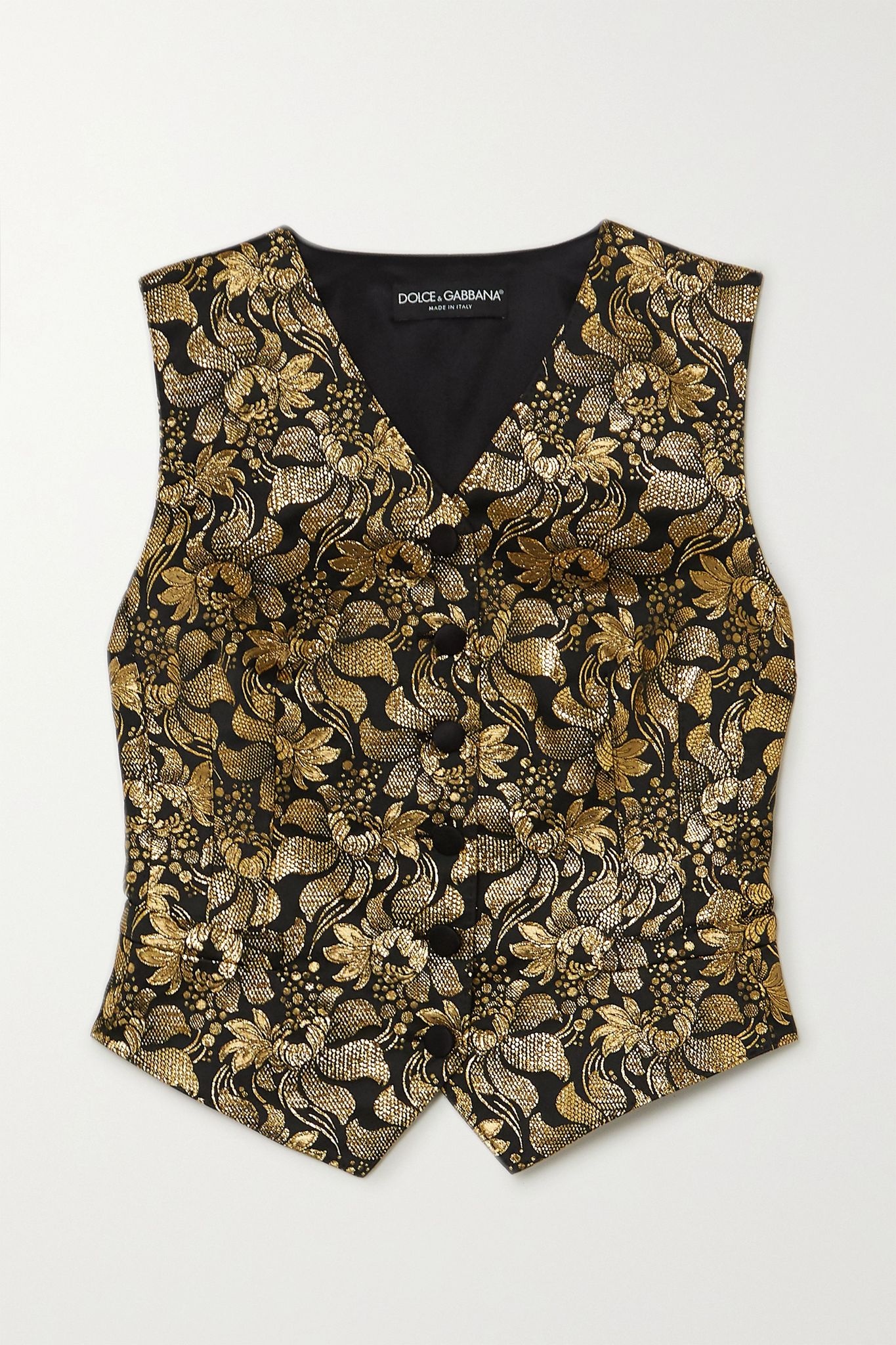 Metallic floral-jacquard and silk-blend satin vest - 1