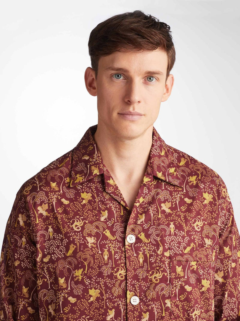 Derek Rose Men's Classic Fit Pajamas Ledbury 74 Cotton Batiste Burgundy outlook
