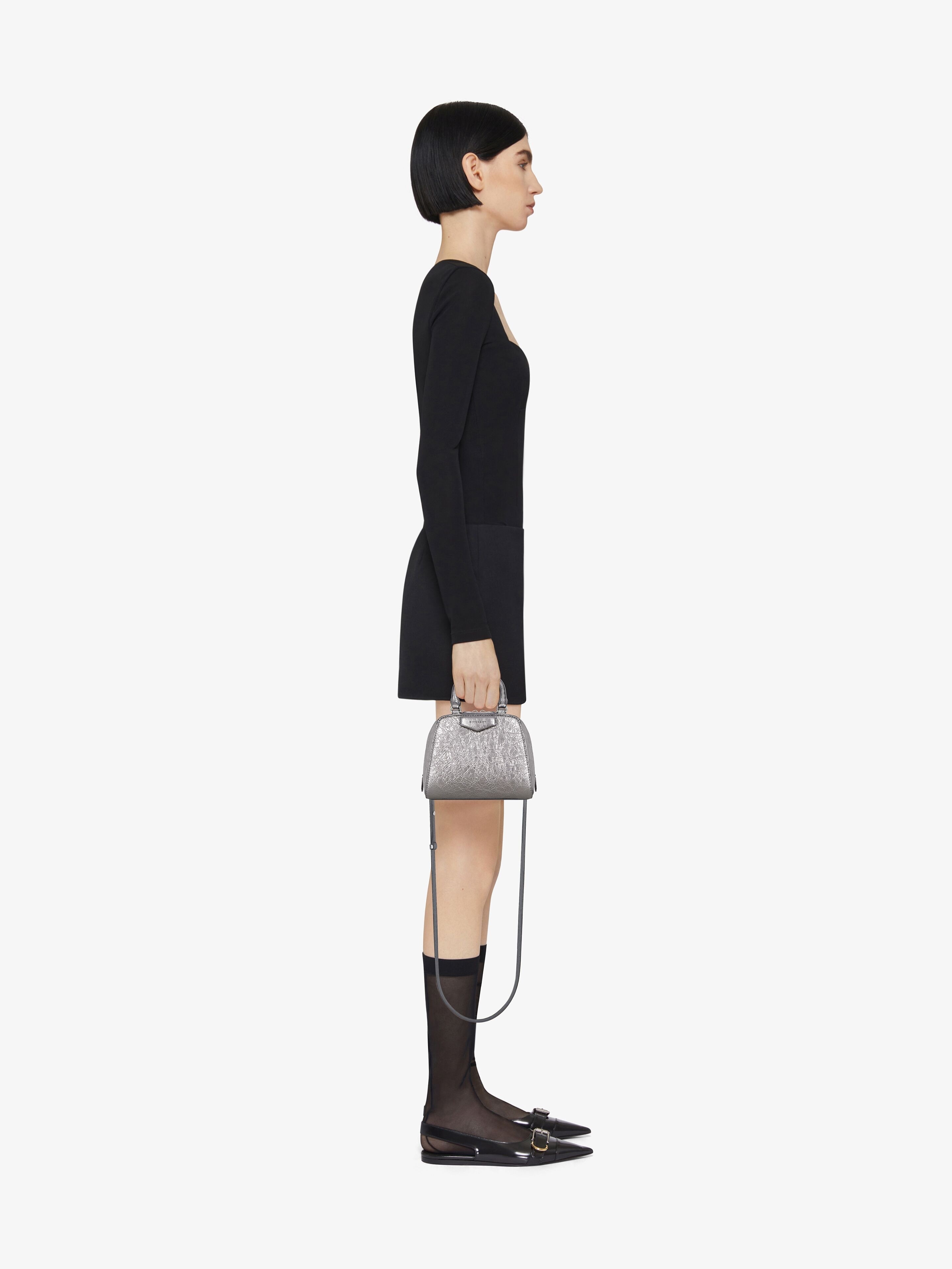 NANO ANTIGONA CUBE BAG IN LAMINATED LEATHER - 3