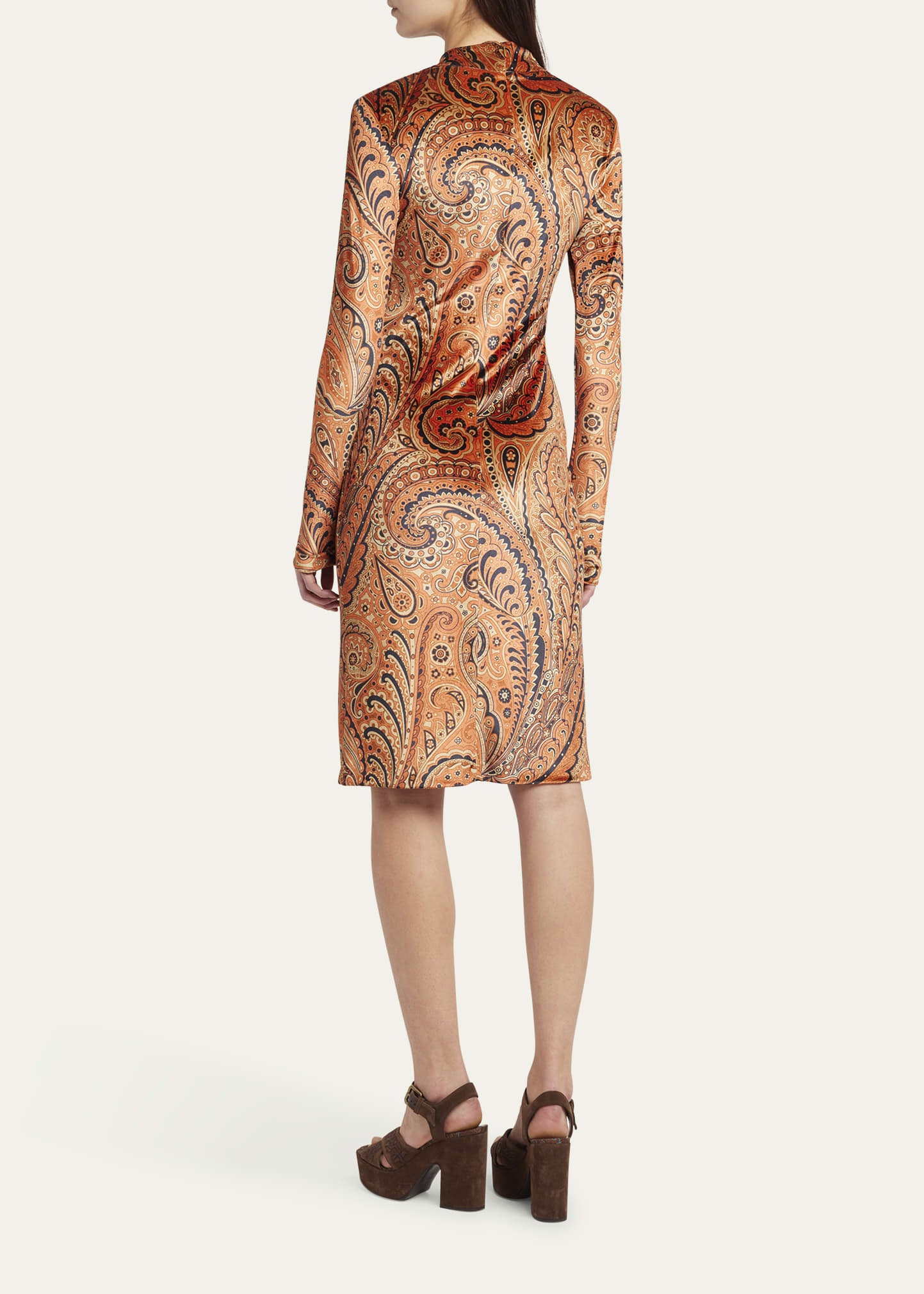 Long-Sleeve Velvet Paisley Dress - 3