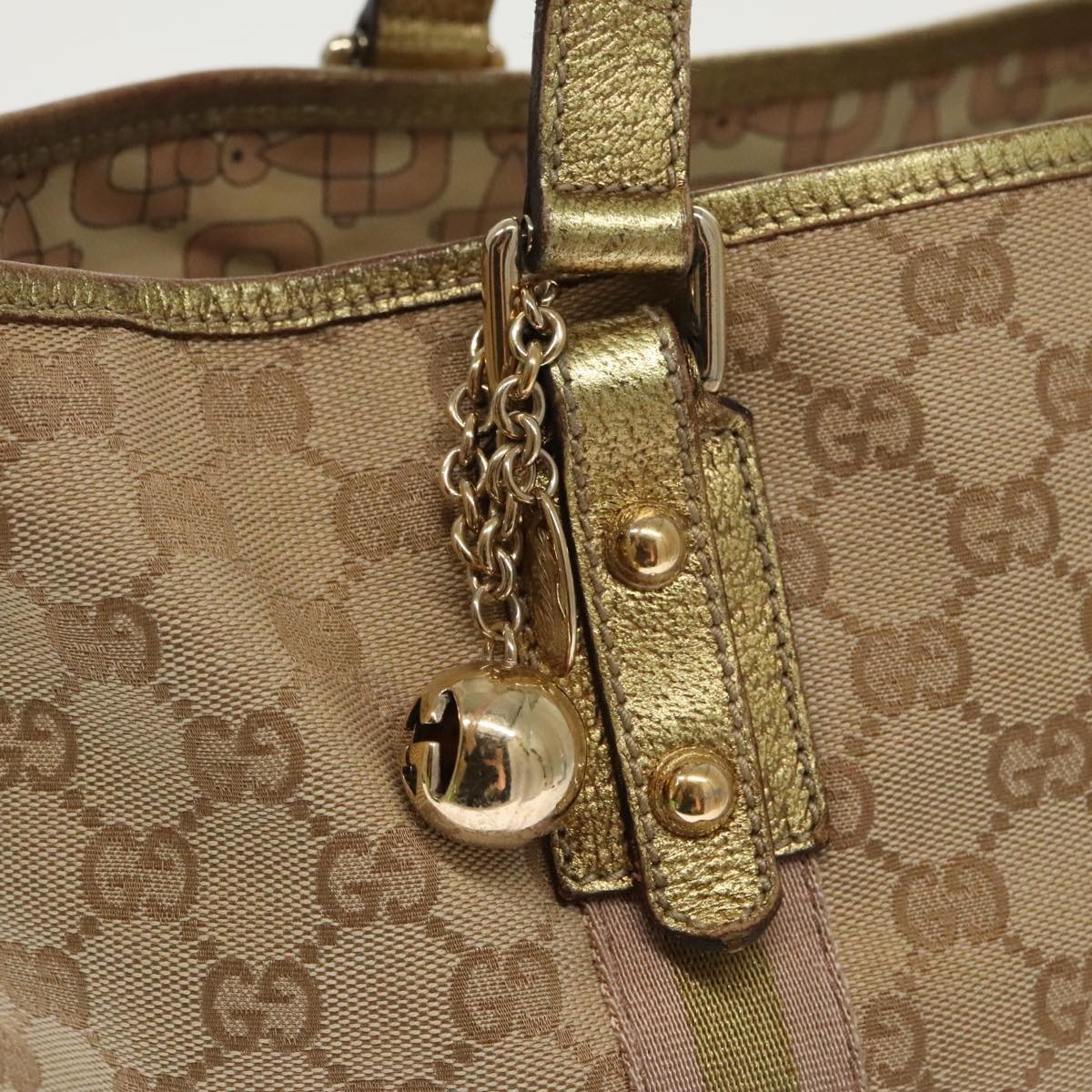 GUCCI GG Canvas Sherry Line Tote Bag Beige Gold Pink - 10