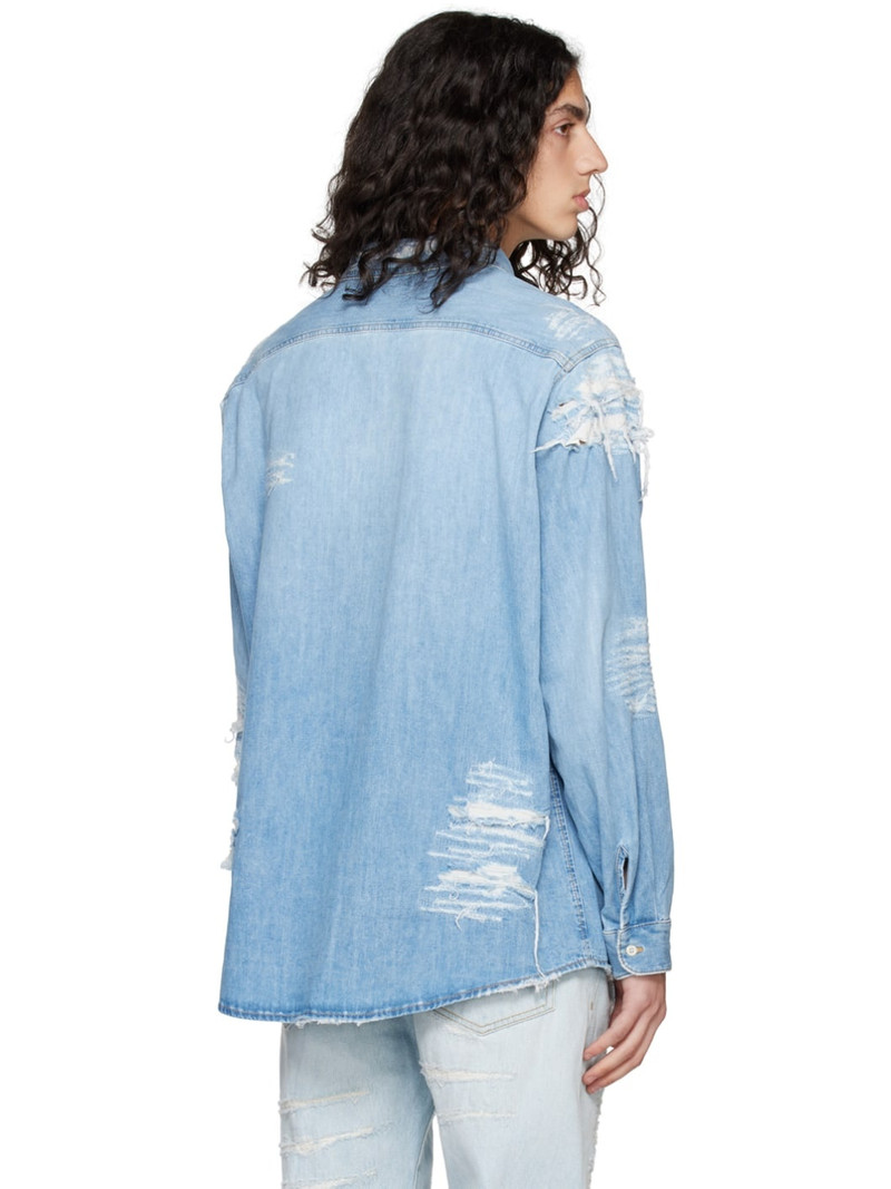 Blue Distressed Denim Shirt 3