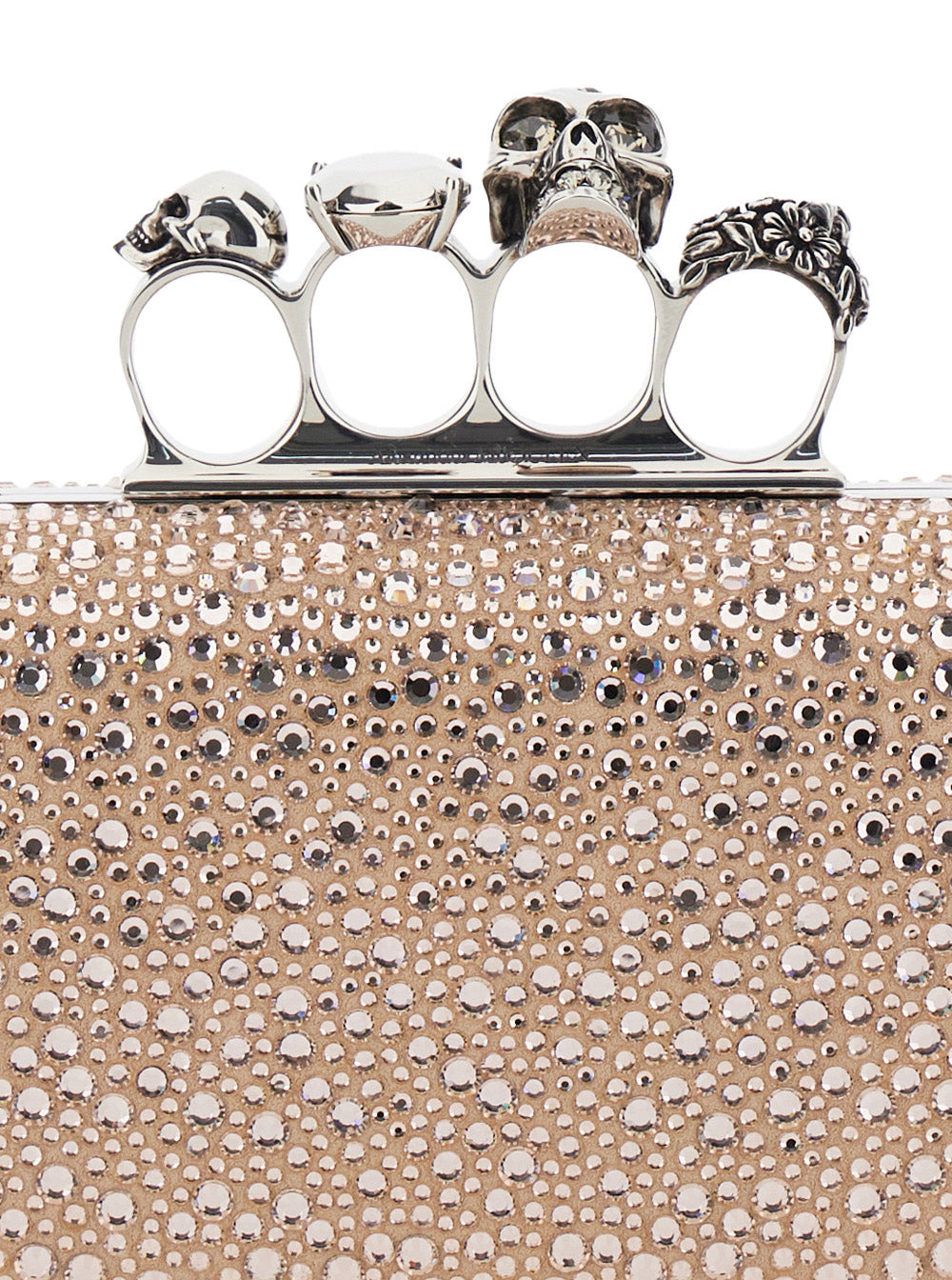 Alexander Mcqueen Women 'Four Ring' Pink Clutch With Skull-Shaped Studs And All-Over Rhinestone Appl - 5