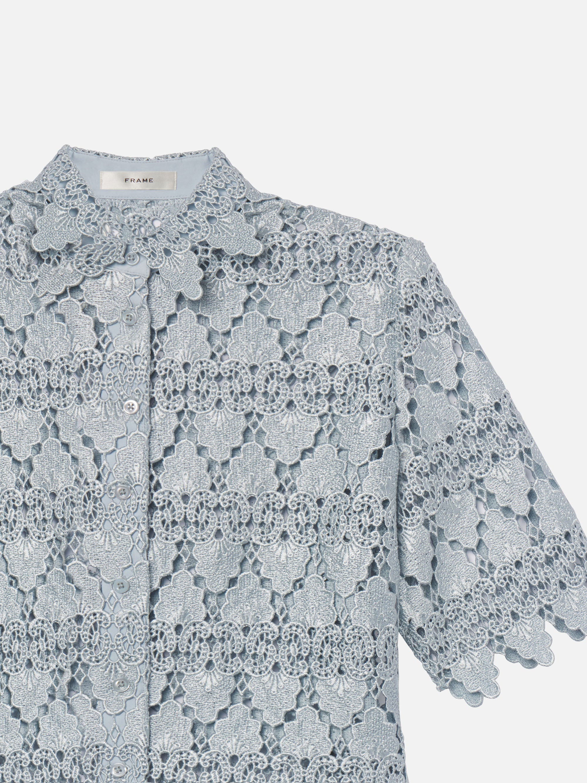 The Lace Button Up Shirt in Sky Blue - 2