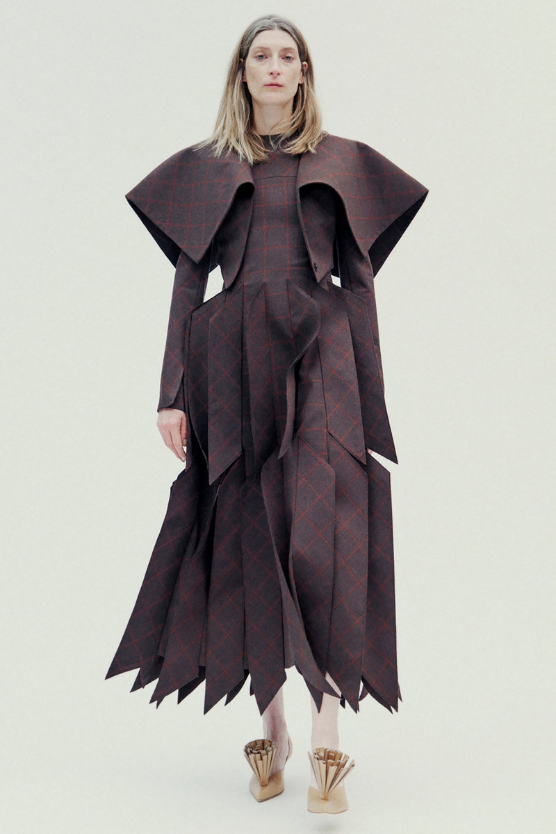 CROPPED JACKET WITH COLLAR BROWN CHECK 8