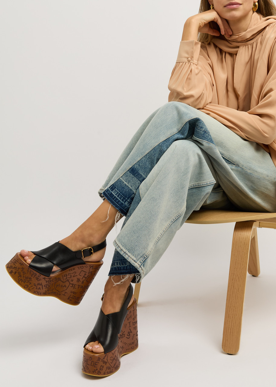 Chloe Maxime 140 Leather Platform Wedge Sandals - 5