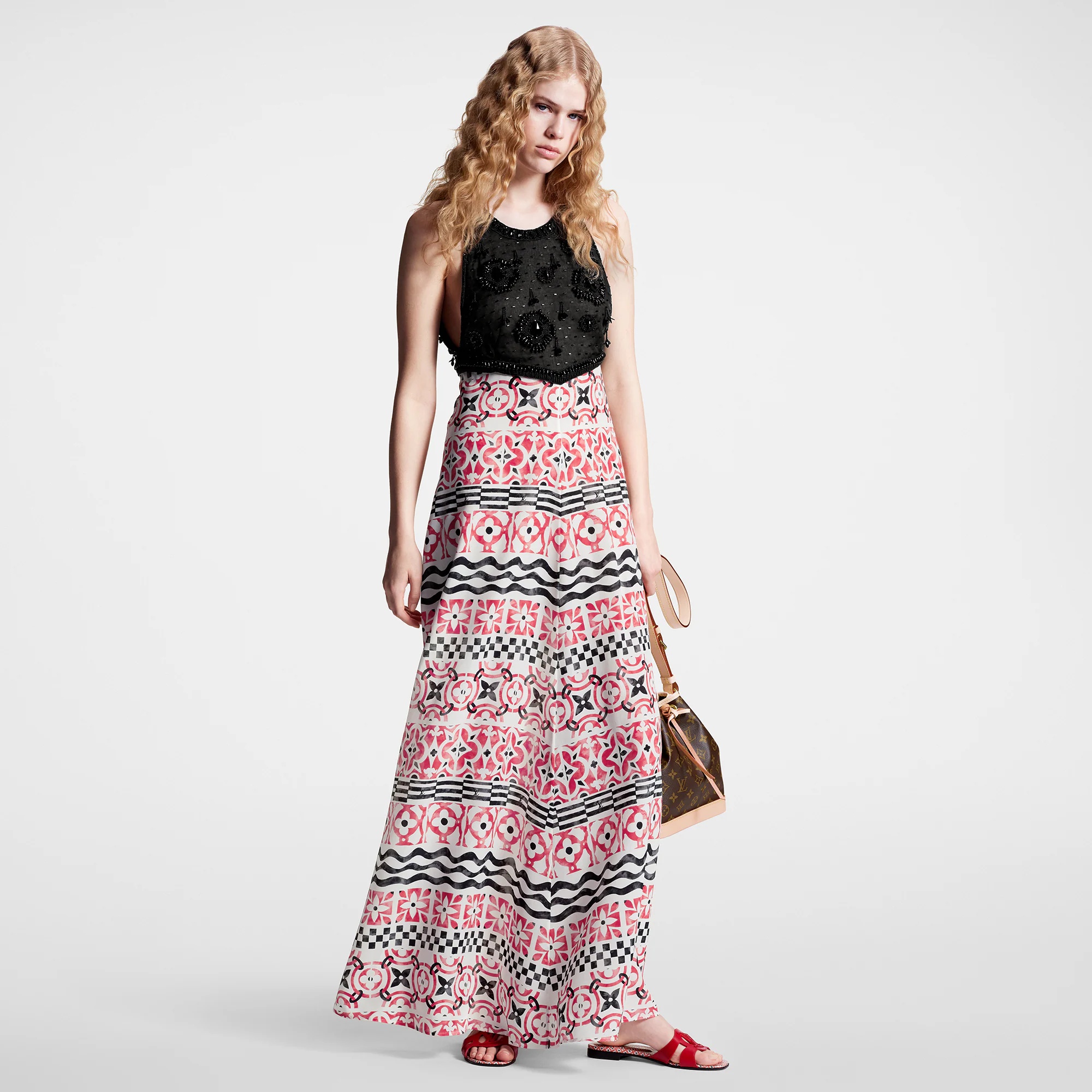 Beaded Top Monogram Tile Maxi Dress - 4