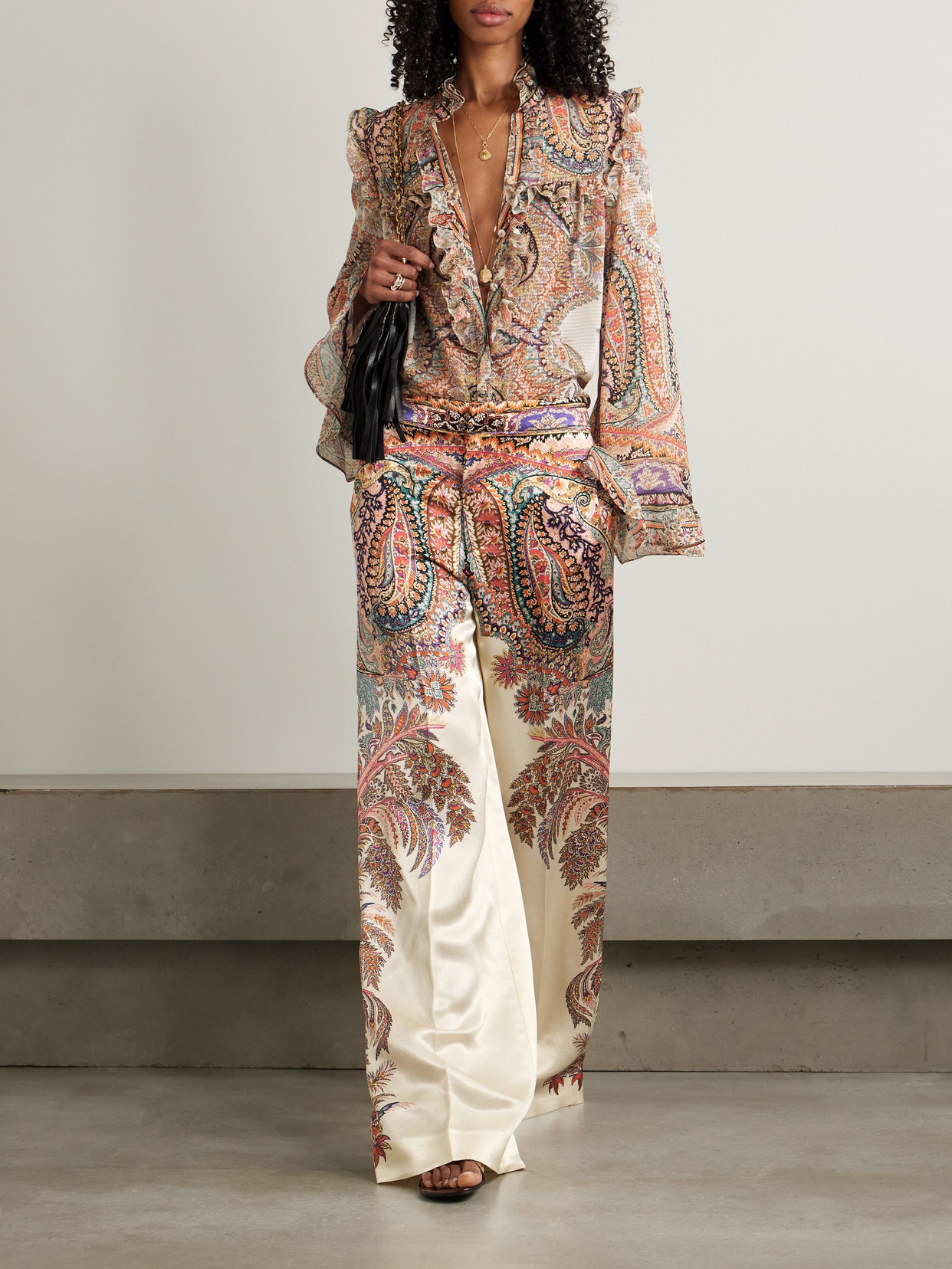 Printed Satin Wide-leg Pants - 2