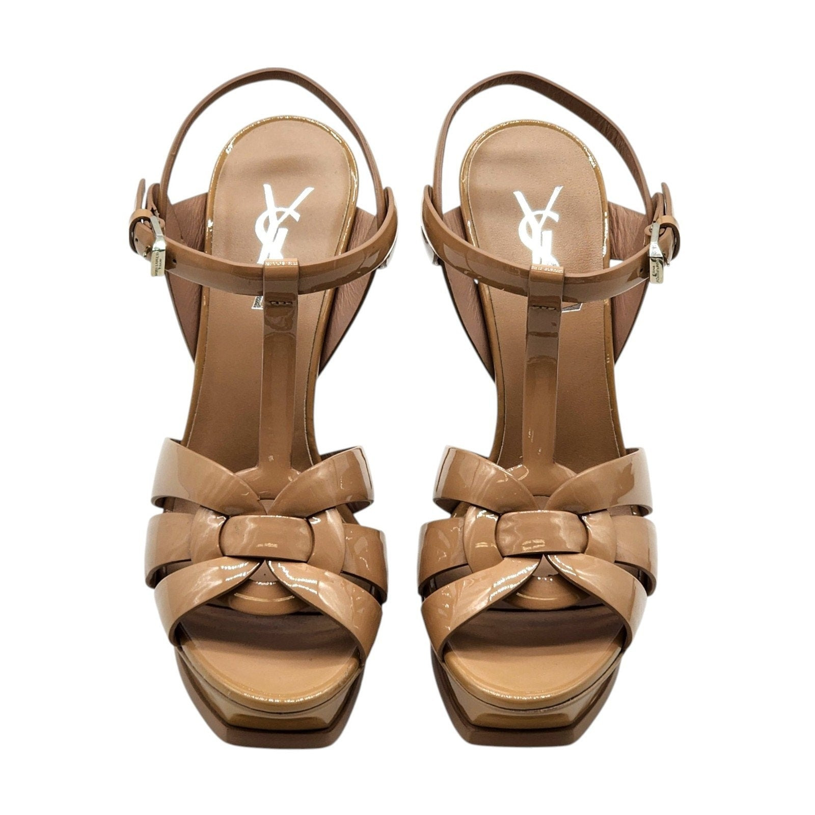 Saint Laurent Tribute Platform Leather Sandals Pumps Tan Brown - 4