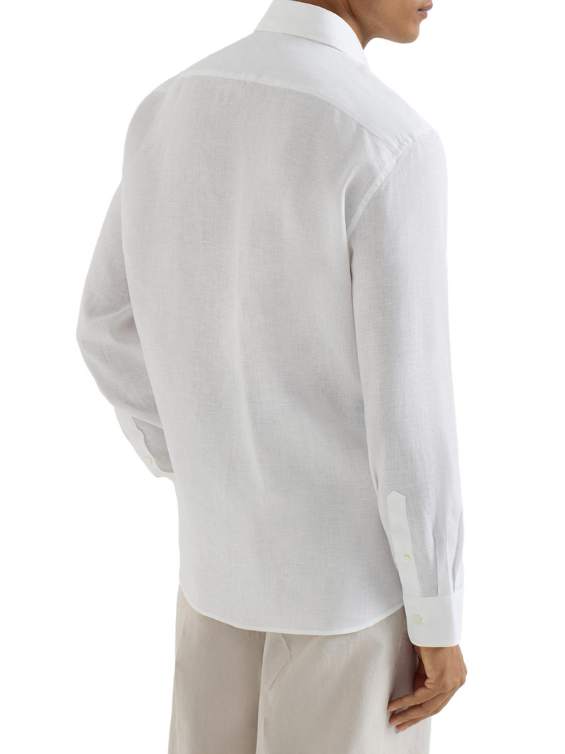 Men's Linen Easy Fit Shirt with Spread Collar - White 3