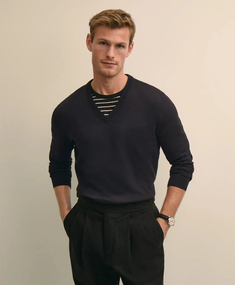 Supima® Cotton V-Neck Sweater - 1