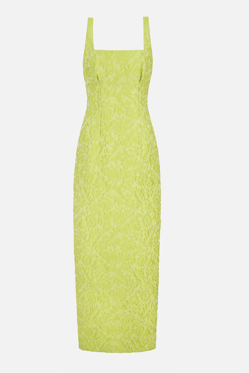 Micheline Dress in Lime Embossed Cloque 1